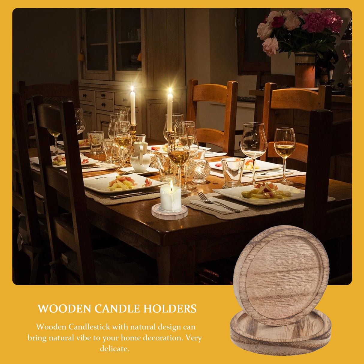 OSALADI 2pcs Rustic Wooden Candle Holder Farmhouse Tealight Candle Plate Pillar Candle Tray Coffee Table Centerpieces Plant Saucer Succulent Pot Wood Discs OSALADI