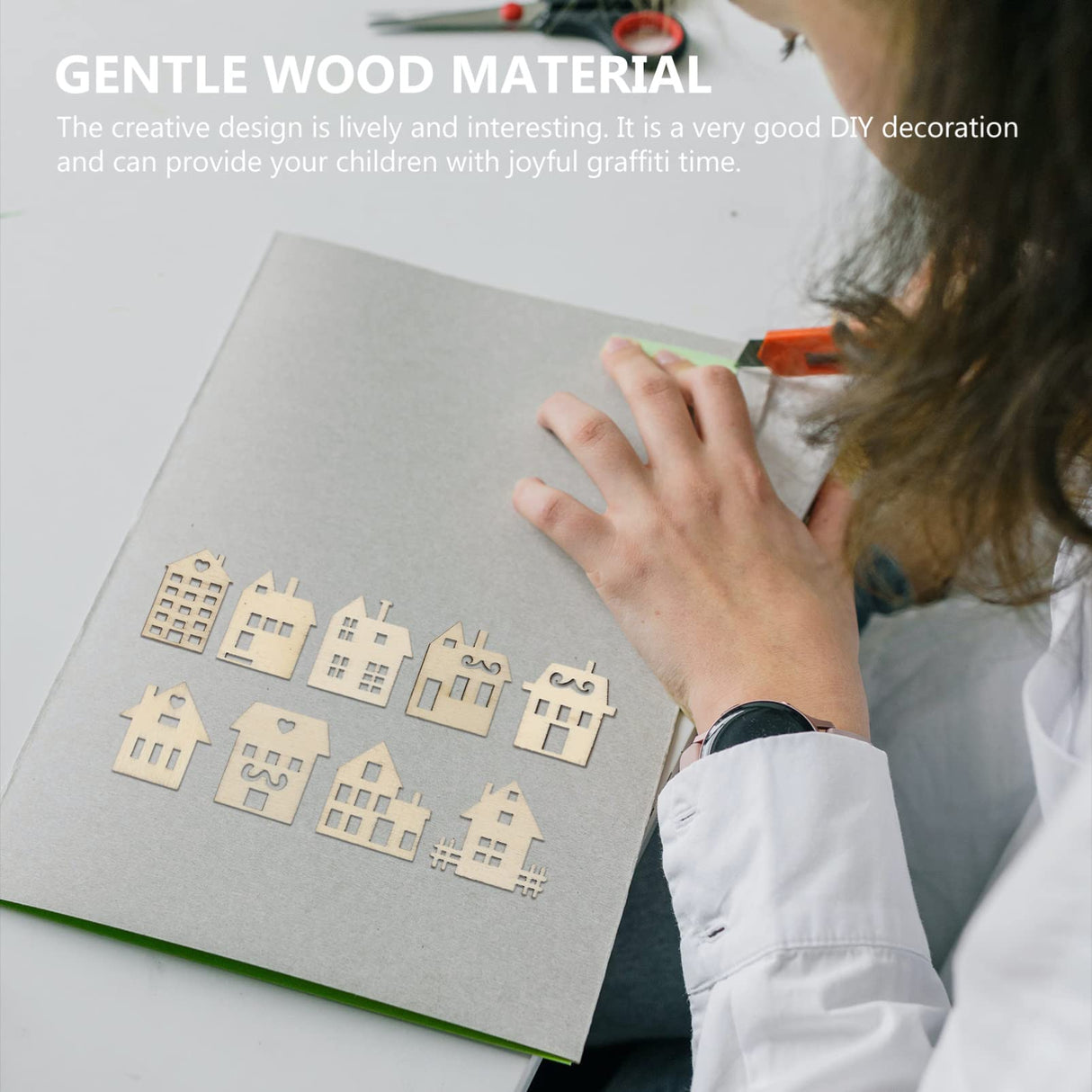 Toyvian 100pcs Wood Craft Shapes House Shaped Unfinished Wood Embellishment Cutout Veneers for DIY Craft Project Home Ornaments Toyvian