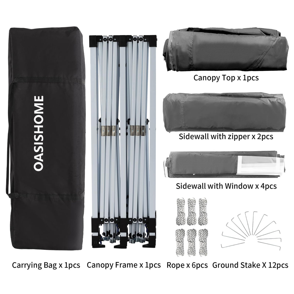 OASISHOME Pop-up Gazebo Instant Portable Canopy Tent 10'x20', with 6 Removable Sidewalls, Windows, Stakes, Ropes, Carrying Bag, for Patio/Outdoor/Wedding Parties and Commercial Events (10x20, Grey) OASISHOME