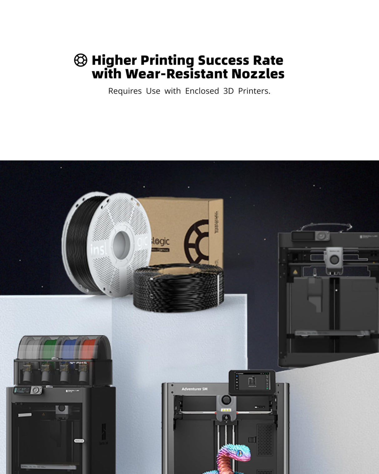 Inslogic PC-ABS Filament 1.75mm, Black Polycarbonate Filament 1.75mm Blend with ABS 1kg - Tough and Heat Resistant 1.75mm 3D Printer Polycarbonate Filament, Dimensional Accuracy +/- 0.02mm Inslogic