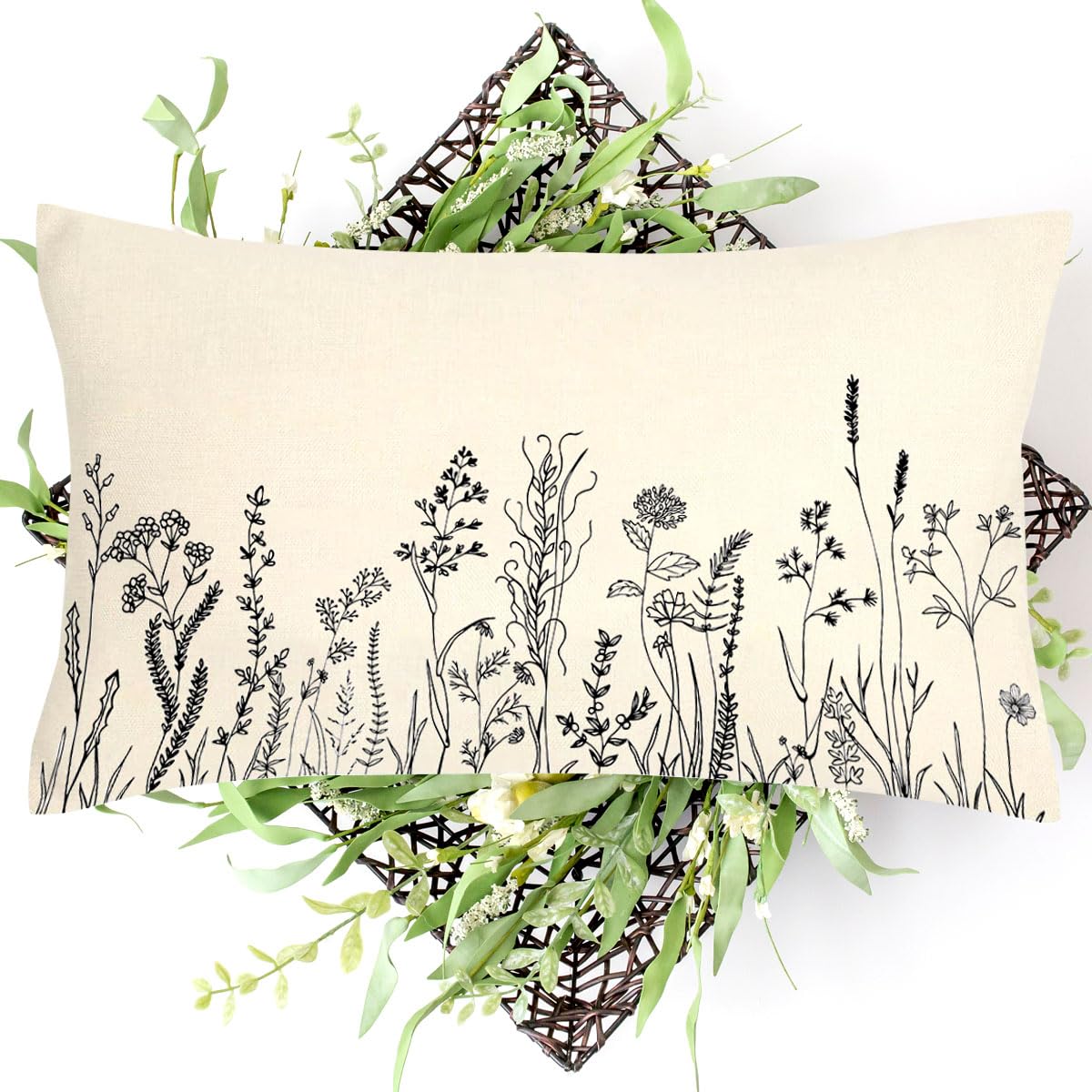 MFGNEH Farmhouse Pillow Covers 12x20 Inch Wild Flower Lumbar Throw Pillow Covers Home Decorative Pillows Spring Summer Decorations Cushion Case for Couch Sofa A539 MFGNEH