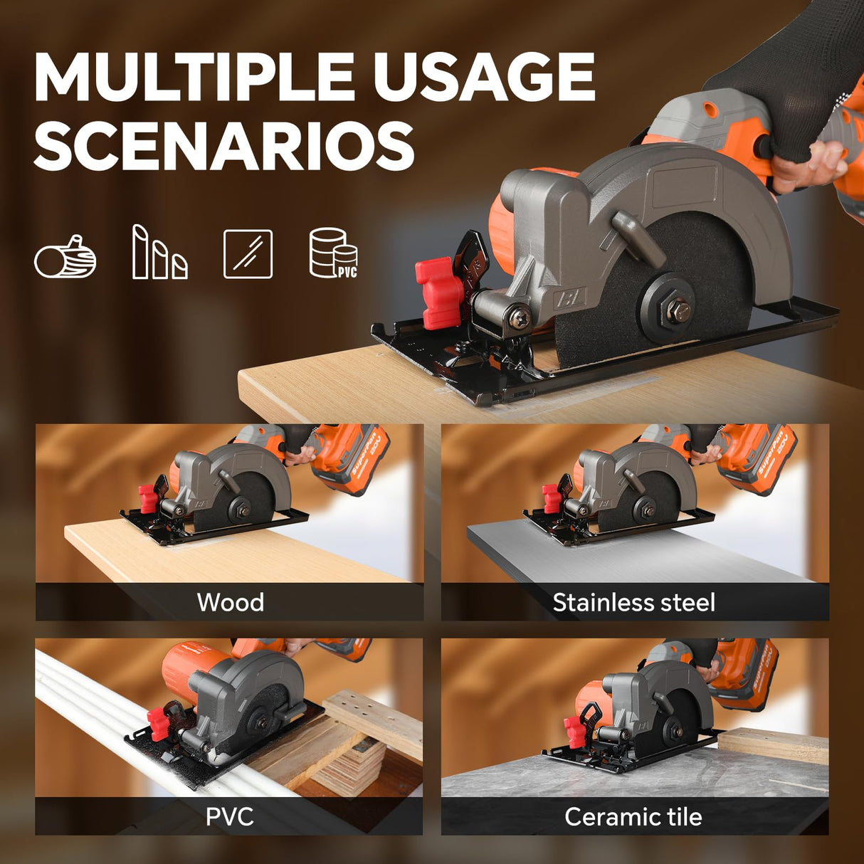 20V Cordless Mini Circular Saw, 6700RPM, 4-1/2" Blade, Max Cutting Depth 1-11/16" at 90°, Diagonal Cutting Depth 1-3/16" at 45°, Ideal for Cutting Wood, Soft Metal, Plastic, and Ceramic Tiles SuperPan