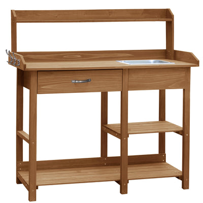 BlueWish Potting Bench, Potting Benches for Outside, Potting Benches & Tables with Drawer, Adjustable Shelf Rack, Removable Sink, Three Hook