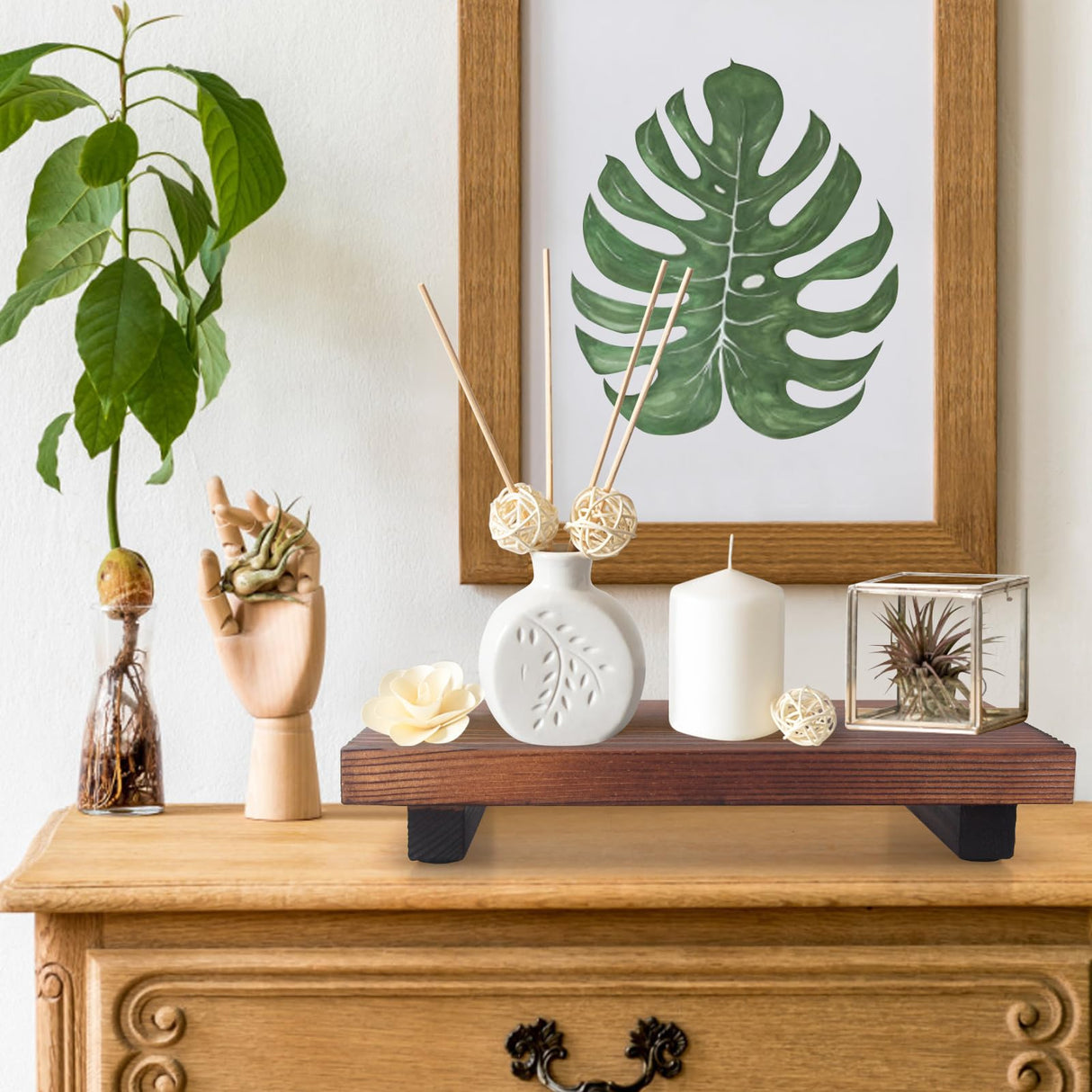 Farmhouse Bathroom Vanity Tray Wood Pedestal Stand Kitchen Countertop Trays Decorative Wooden Risers Dish Soap Dispenser Holder for Kitchen Counter Decor Modern Bathroom Sink Organizer Accessories Ayiaren