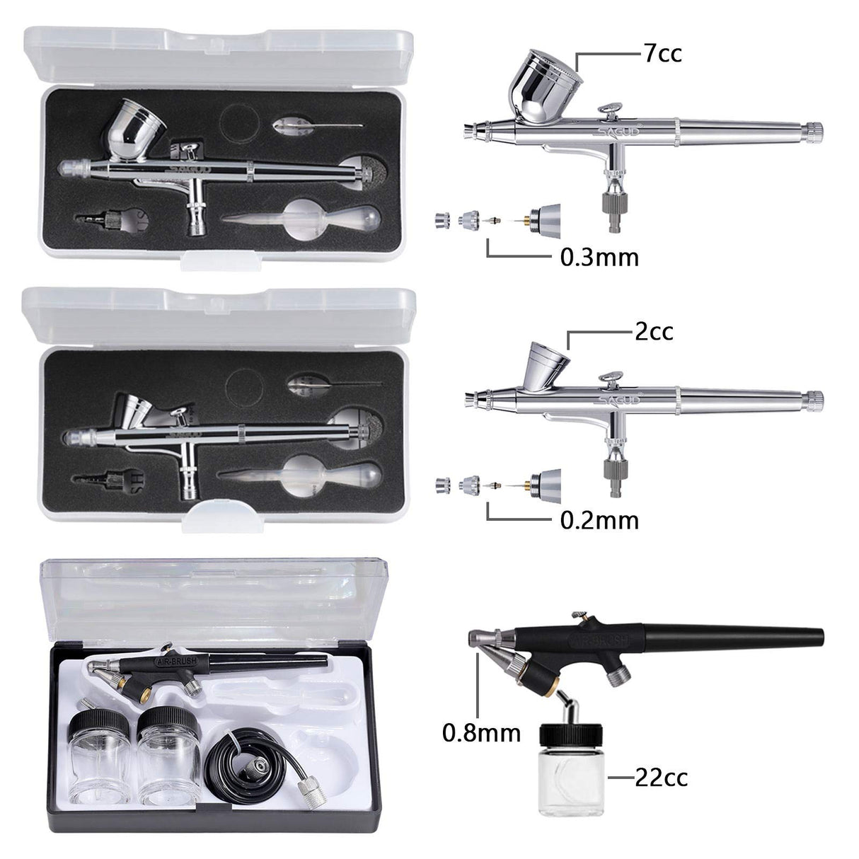 SAGUD Airbrush Kit with Compressor, Air Brush compressor set with 3 Professional Air brushes for Model Painting,Gravity Feed and Siphon Feed Airbrush Gun for Nail,Cake,Nails,Body,Hobby. SAGUD