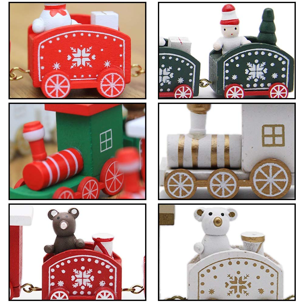 Happy Trees 3 Pcs Wooden Mini Train Decor Set for Christmas Party, Snowman Ornament Gift Home Decoration Happy Trees