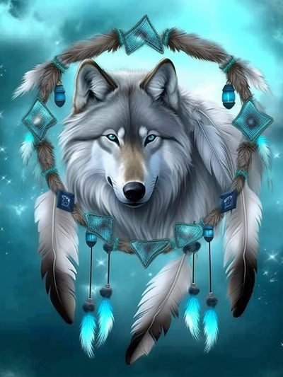 SKRYUIE 5D Dreamcatcher Diamond Painting Kits - DIY Diamond Art Kits for Adults Wolf, Full Round Drill - Crystal Cross Stitch - Adults Craft for Wall & Office Decor - 12x16inch