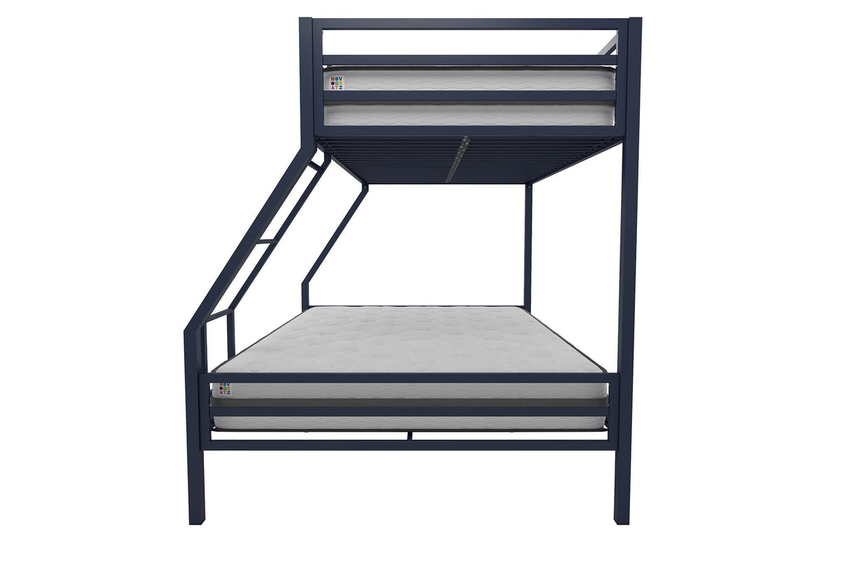 Novogratz Maxwell Twin-Over-Full Metal Bunk Bed with Ladder and Guardrails, Navy Blue Novogratz