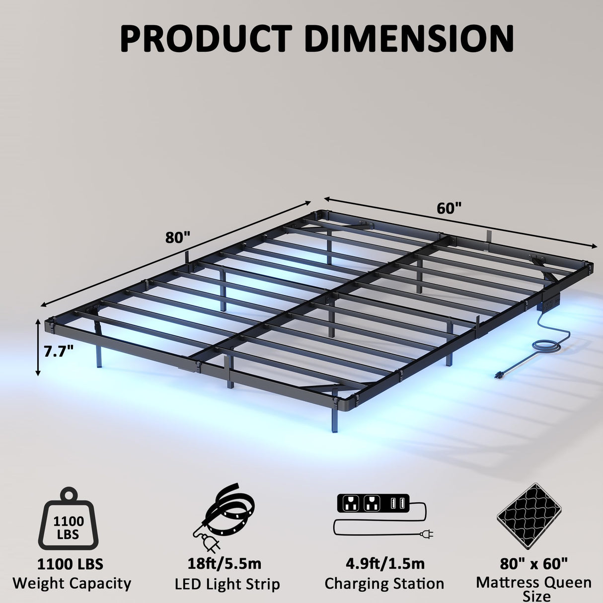 Gadroad Floating Bed Frame Queen Size with LED Lights & Charging Station, Platform Bed with Metal Slats Support, Heavy Duty Mattress Foundation/No Box Spring Needed/Noise Free/Easy Assembly (Queen) Gadroad