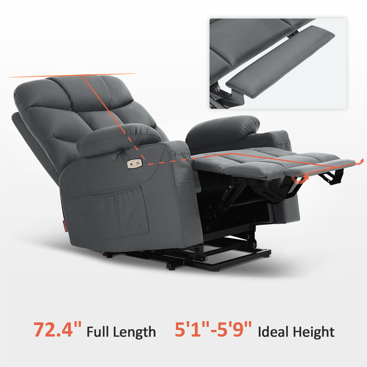 MCombo Power Lift Recliner Chair with Extended Footrest for Elderly People, Faux Leather 7287 (Dark Grey, Medium-Regular) MCombo