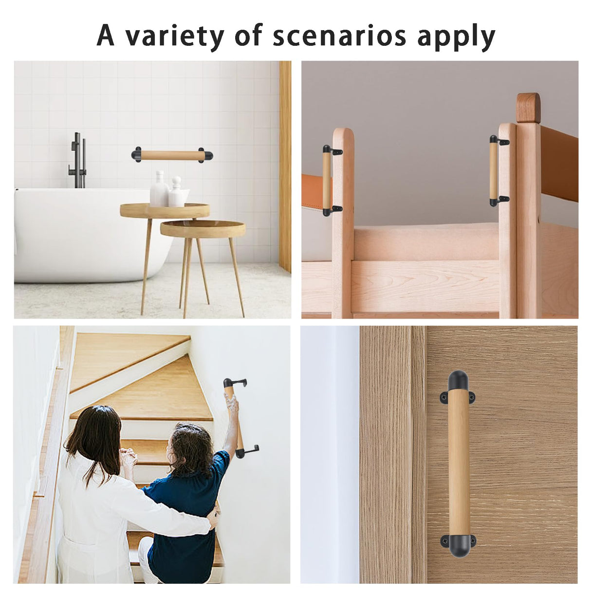 1.3Ft Wood Handrails for Indoor Stairs,Safety Non-Slip Stair Railing, Professional Pine Handrails Support Rod Complete Kit, Comfortable Barrier-Free Stair Handrail for Elderly(16‘’) WWFFEN