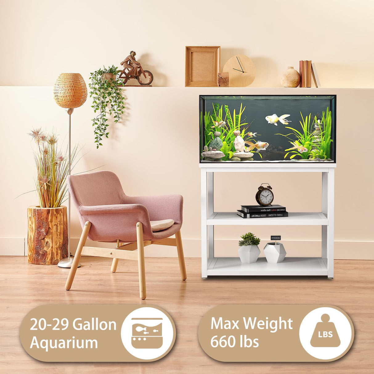 Avolander Fish Tank Stand Metal Aquarium Stand 20-29 Gallon, Double Layer Metal with Storage Weight Capacity 660lbs, 31.5 X 27.56 X 17.72 inch, White Avolander