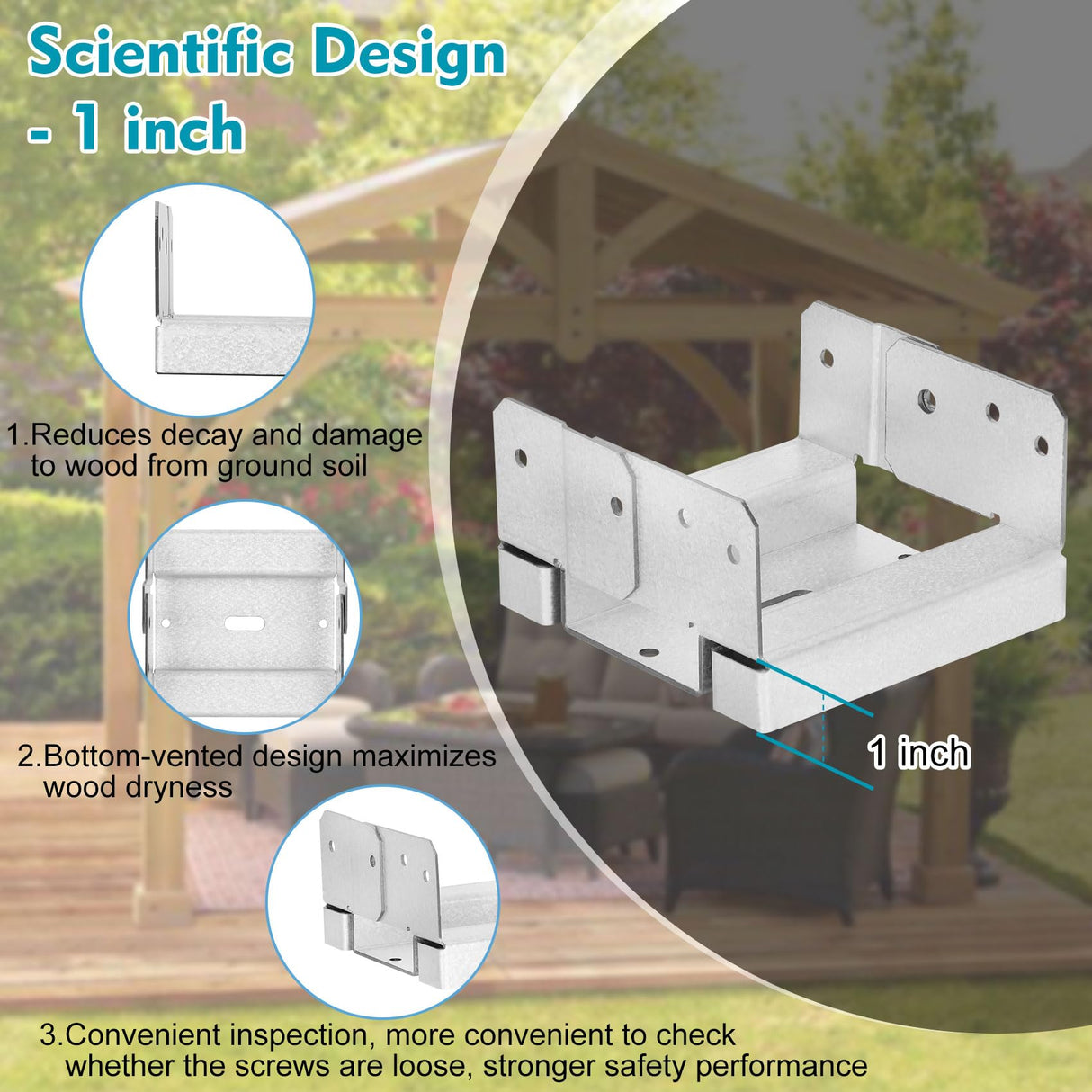 6 PCS 4x4 Post Base for Concrete, Adjustable Aluminum-zinc Plated Steel Deck Post Anchor Base for 3.5x3.5 Wood, Post Base Holder with 1" Standoff for Deck Gazebo Pergola Porch(Includes Screws Lonsge