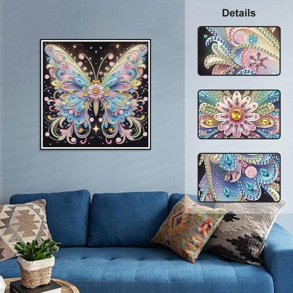 Acudotr Butterfly Diamond Painting Kits for Adults, 5D Special Shape Diamond Art Kits for Beginners, Crystal Rhinestones Diamond Painting for Home Wall Decoration, 12×12 Inch Acudotr