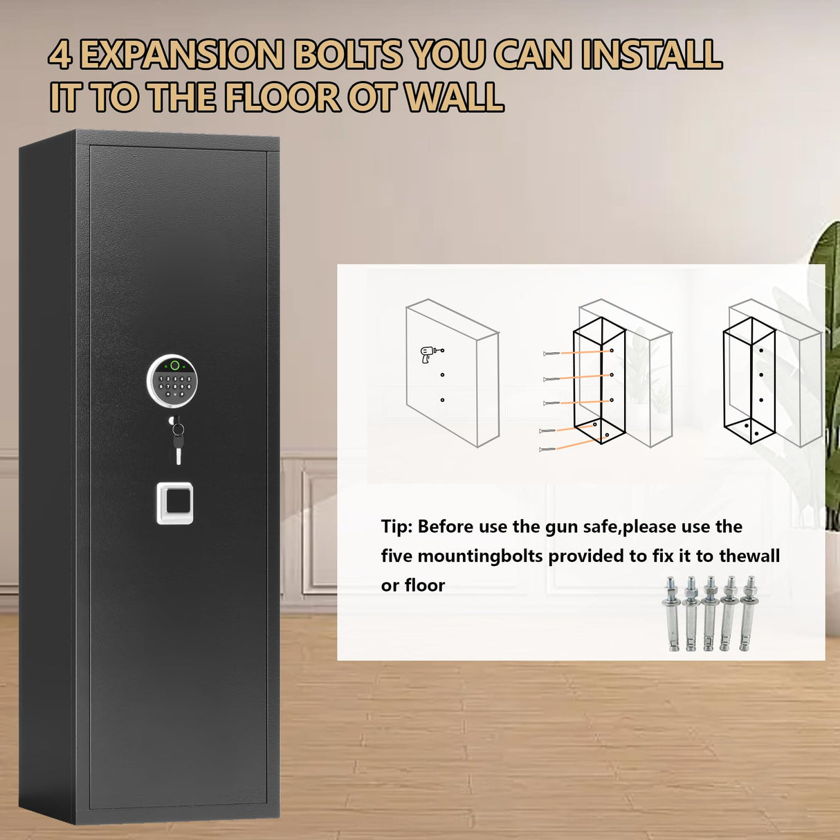 Beaunatixx 15-17 Gun Safe, 57'' Fireproof Safe, 0.1s Fingerprint Unlock Gun Safe for Rifles and Pistols, Gun Cabinet Safe for Handgun with Adjustable Shelves, Suitable for Rifles, Pistols &Shotguns Beaunatixx