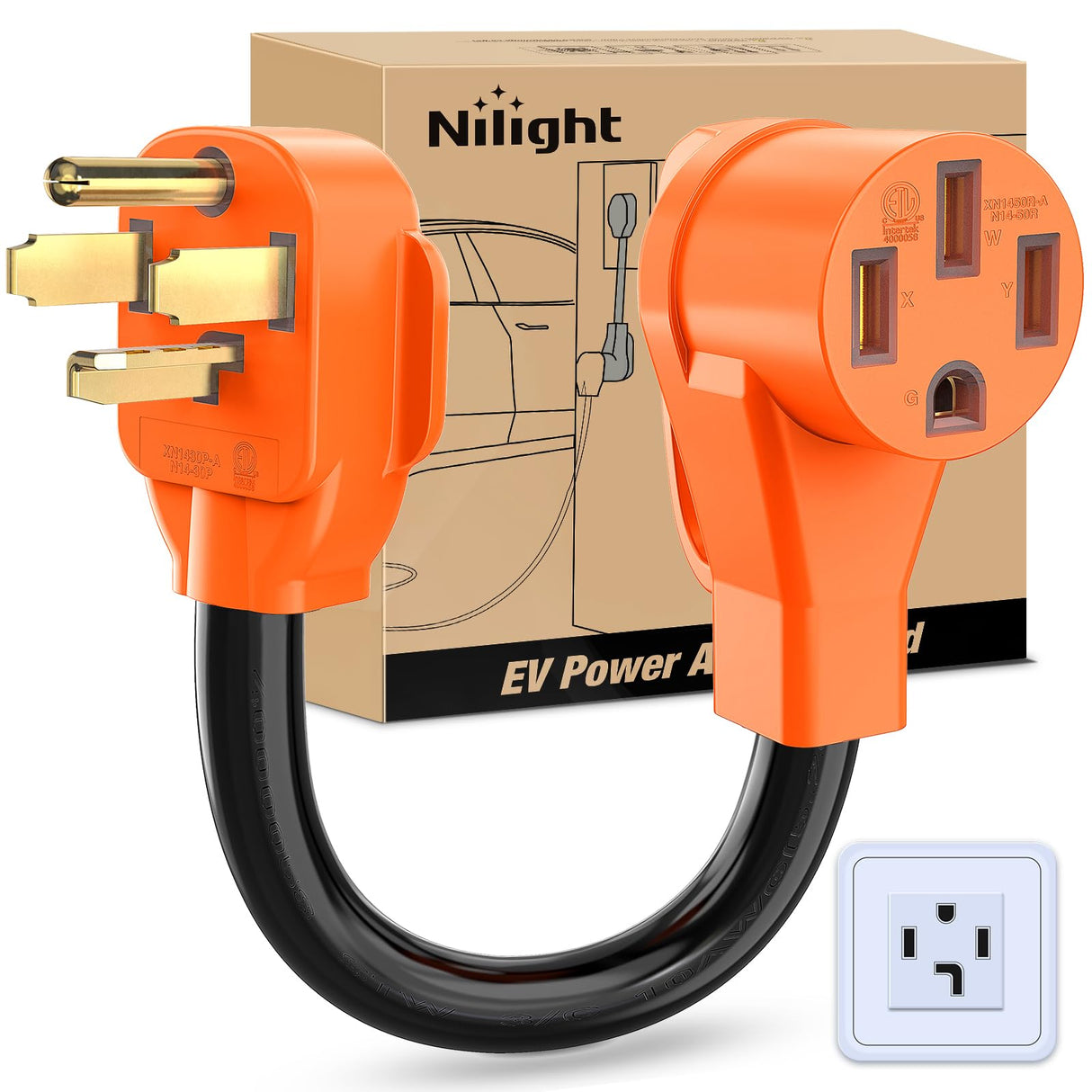 Nilight EV Charger Adapter Cord 30 Amp to 50 Amp 4 Prong Pure Copper New Dryer Outlet to EV Plug Conversion Heavy Duty 10 Gauge Wire 14-30P to 14-50R 30M/50F for Level 2 EV Charging Nilight