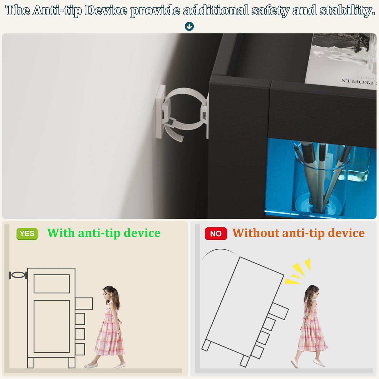 Alohappy 7 Drawers Dresser for Bedroom, Black Dresser with LED Lights and Charging Station, Wood Modern Dressers Chest of Drawers with 3 Visual Drawers, Storage Dressers Organizer for Bedroom, Hallway Alohappy