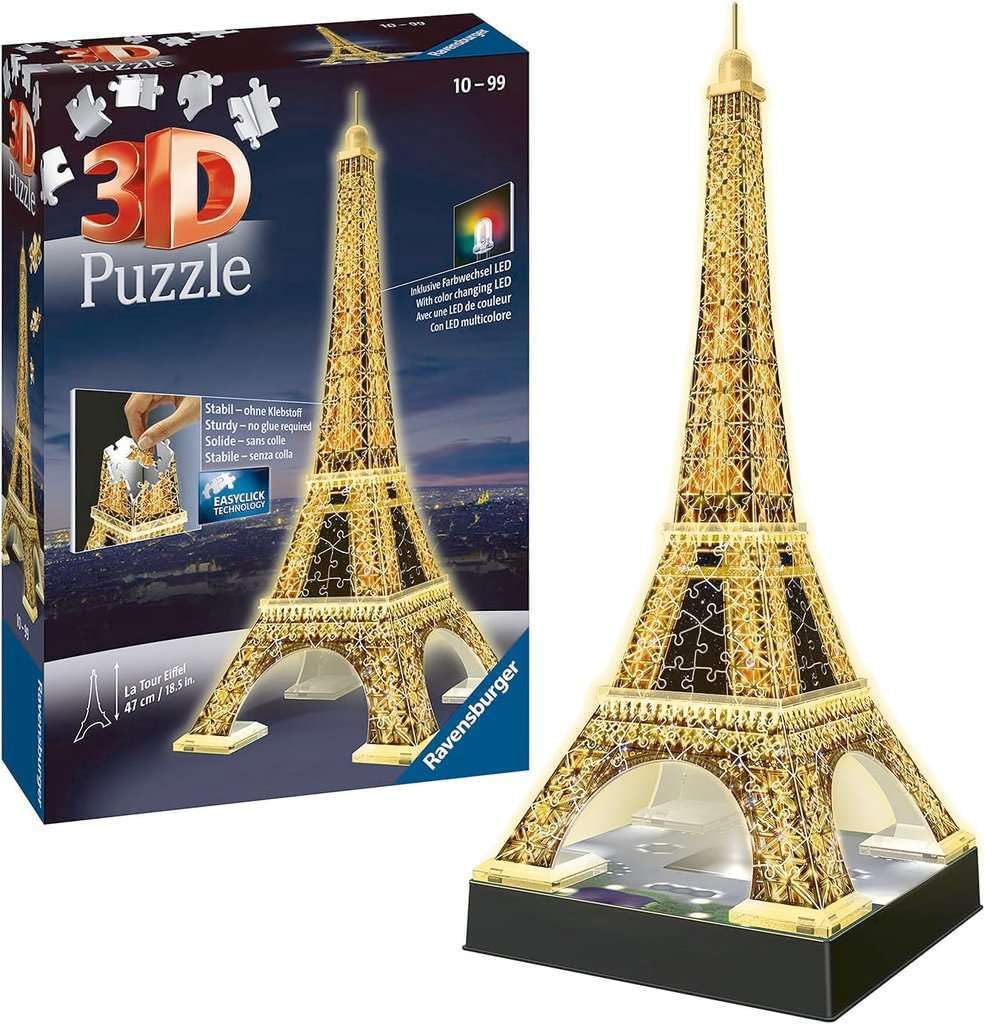 Ravensburger Eiffel Tower - Night Edition | 216-Piece 3D Jigsaw Puzzle for Kids and Adults | Precision Fit with Easy-Click Technology | Displayable & Durable Model | Over a Century of Quality Ravensburger
