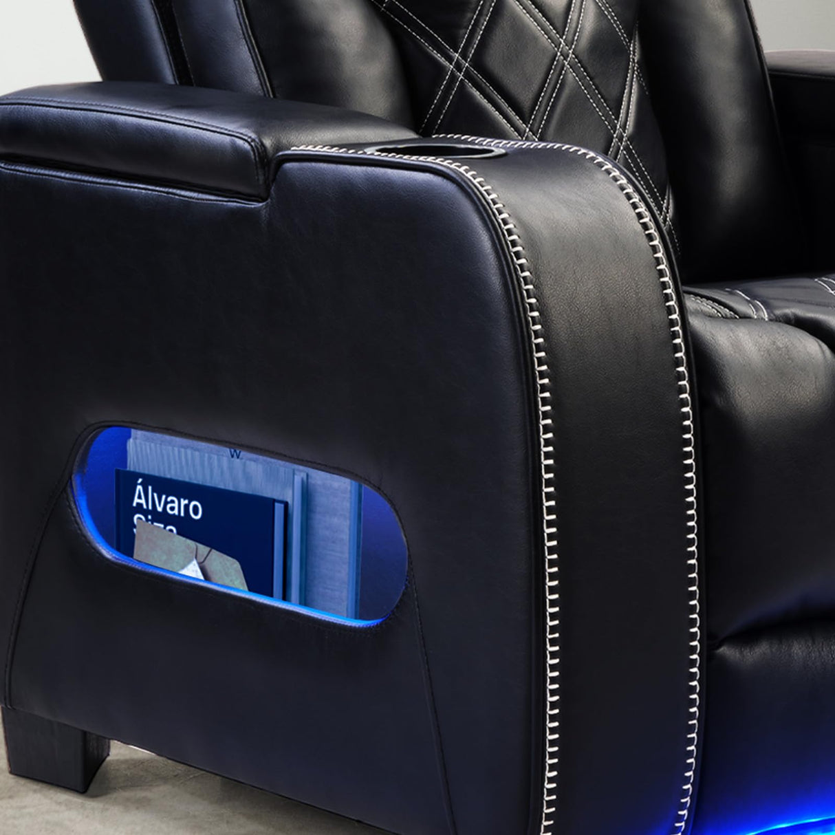 CANMOV Electric Power Recliner Chair with Adjustable Headrest, Breathable PU Leather Home Theater Seating with Ambient Lighting,Cup Holders,Armrest Storage,USB & Type C Ports,Black CANMOV