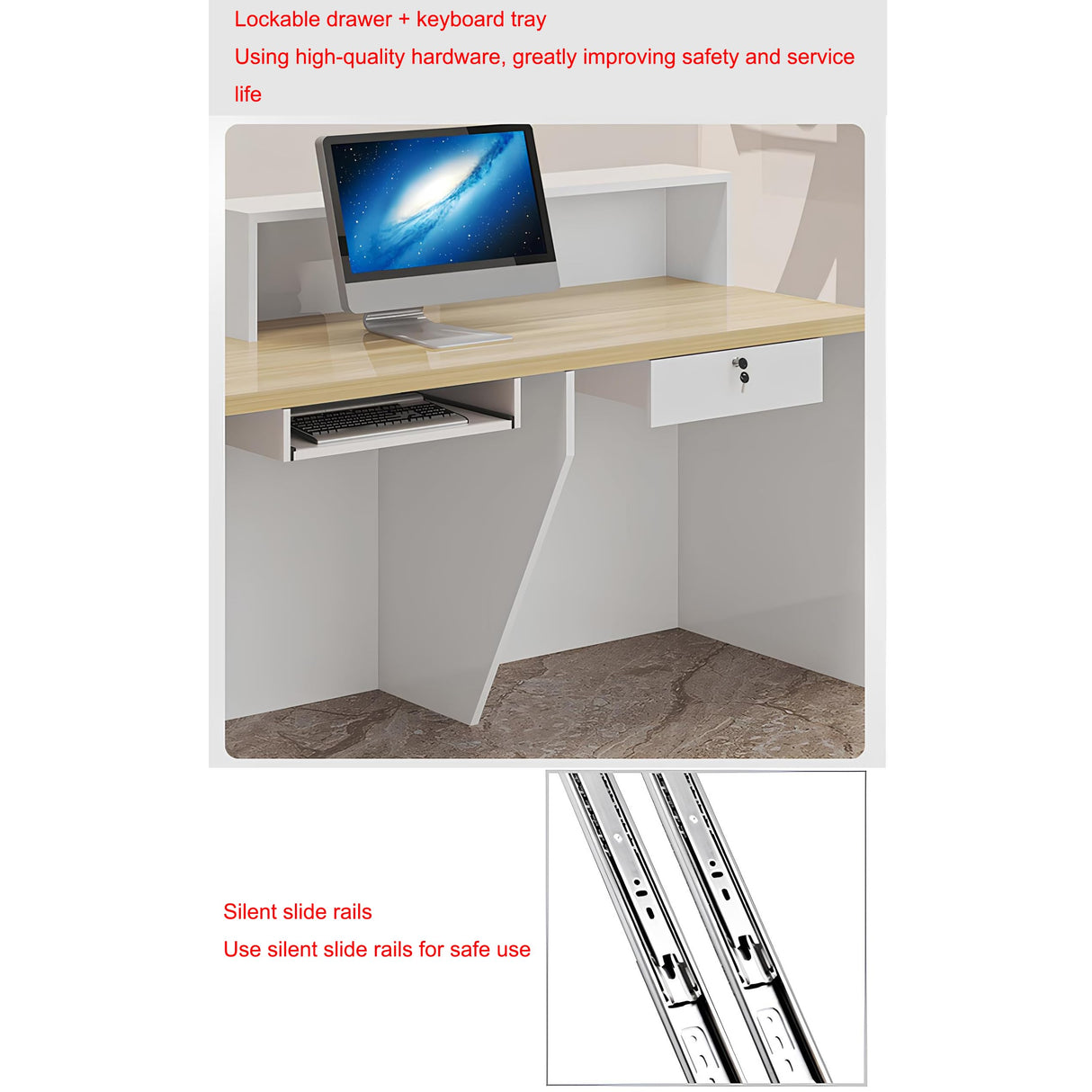 Modern Reception Desk with Counter, Salon Reception Desk with Lockable Drawer & Door Cabinet & Light Strip Receptionist for Office Boutique Lobby Shop cartBit