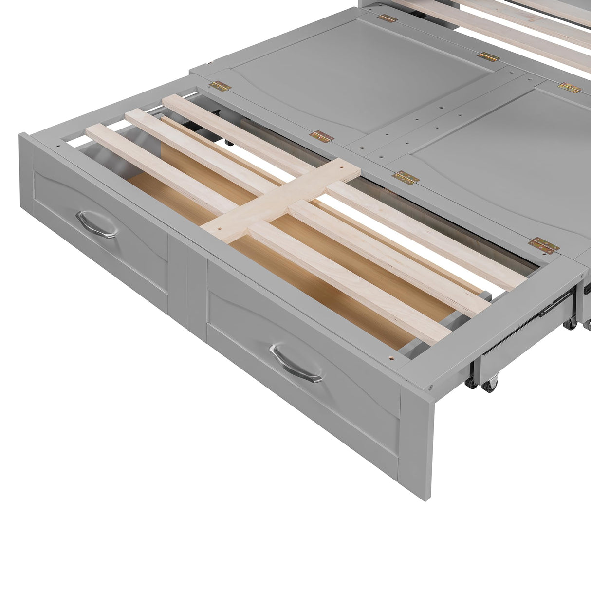 Ball & Cast Murphy Bed Full Size,Cabinet Bed with Drawer and a Set of Sockets,Space Saving Hideaway Wall Bedframe w/USB Ports & Pulley Structure Design,Slat Support,Furniture for Small Space,Gray Ball & Cast