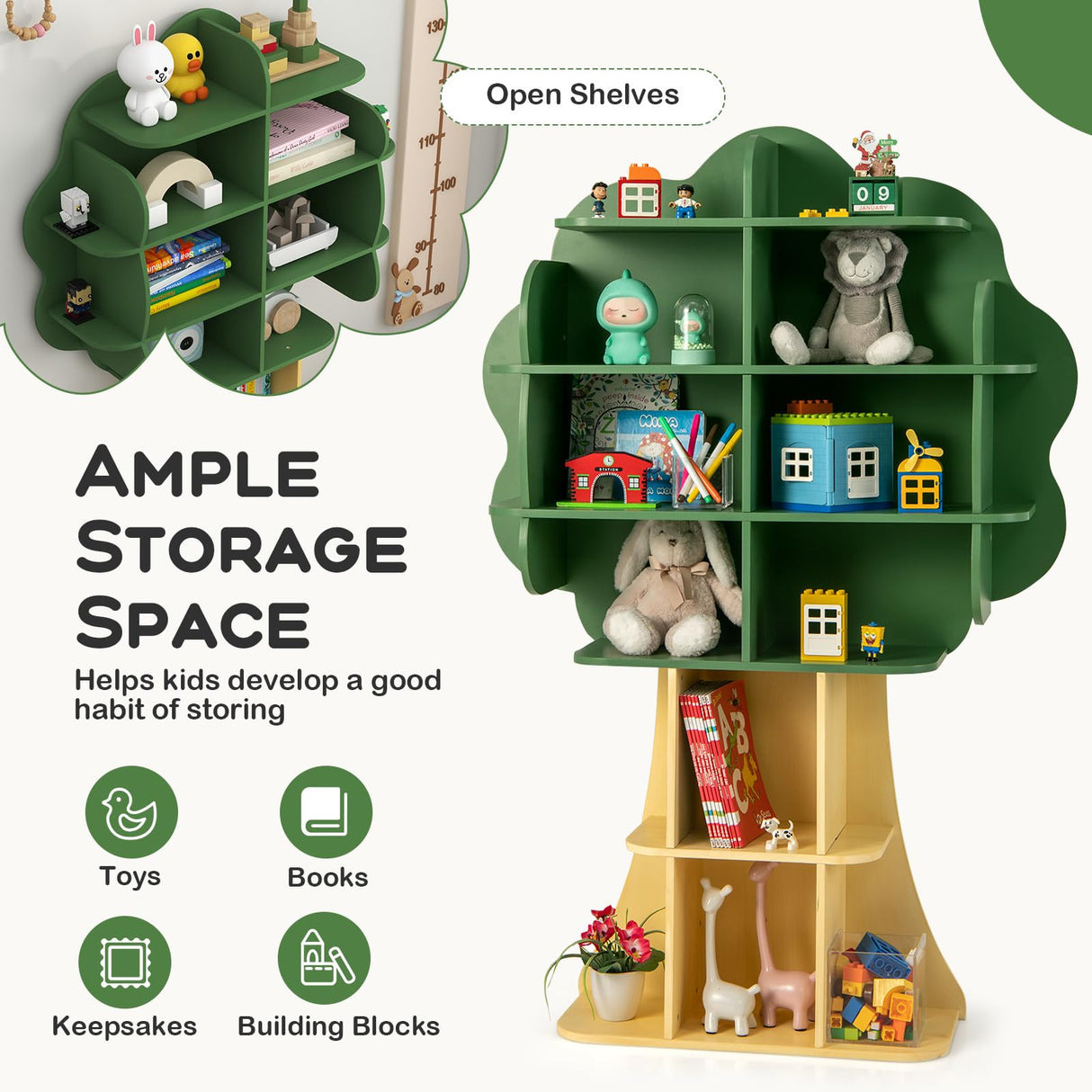 Costzon Tree Kids Bookshelf, 6-Tier Toddler Montessori Shelf Book Rack, Toy and Book Storage for Kids, Wooden Children's Bookcase, Toy Storage Organizer for Preschool, Kids Room, Playroom, Nursery Costzon
