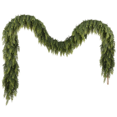 N&T NIETING 9ft Christmas Cedar Garland with Realistic Soft Thickness Pine, Artificial Green Faux Cedar Pine Garland for Fireplace Mantle Fireplace Indoor Outdoor Holiday Party Home Decoration
