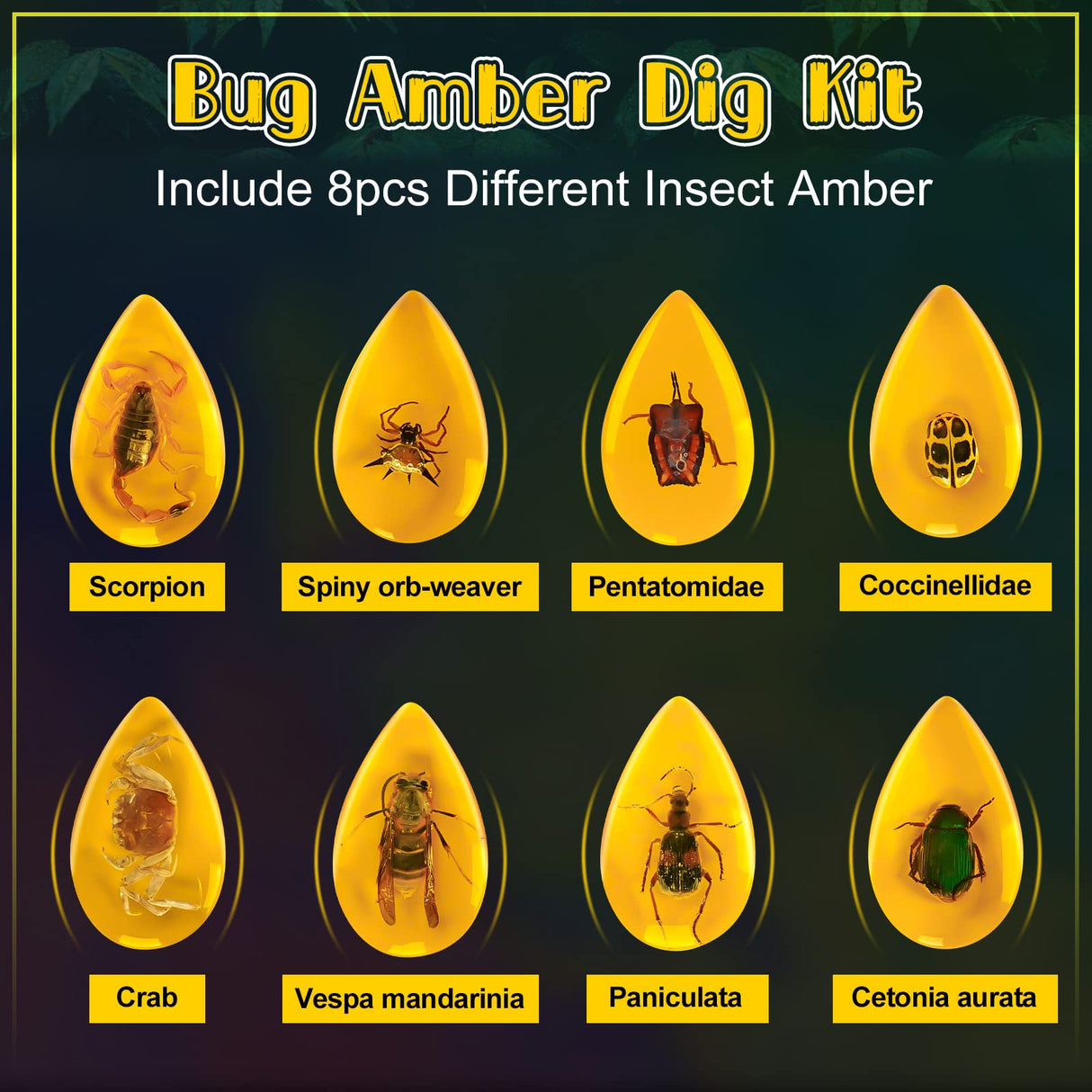 Bigger Amber Dig Kit - 8 Different Artificial Insect Resin,Excavate Unique Insect Specimens,Bugs Toys Educational Science Kits Toys for Kids,STEM Projects Gift for Girls & Boys Age 6-8-12-14 Year Old Cameparck