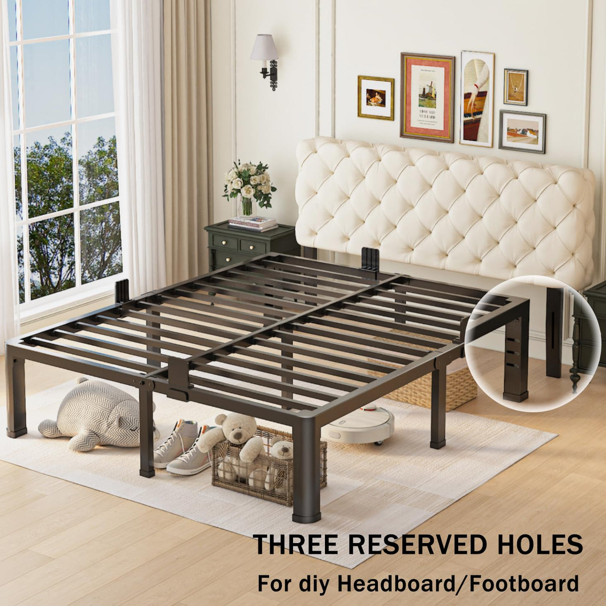 14 inch King Size Bed Frame with Round Corner Legs and Headboard Hole Mattress Slide Stopper 3500 lbs Heavy Duty Metal Platform,Steel Slat Support,No Box Spring Needed,Easy Assembly,Noise Free Yitong Angel