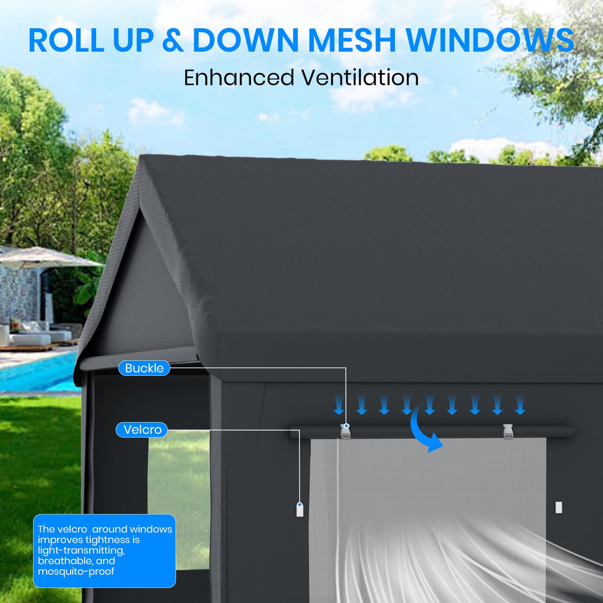 Carport 12x20 Heavy Duty Portable Garage,Carport Canopy with Roll-Up Windows & Doors,Portable Garage and Shelter with Removable Sidewalls,Car Tent Garage with All-Season Tarp for Truck Boat Tractor BUPPLEE