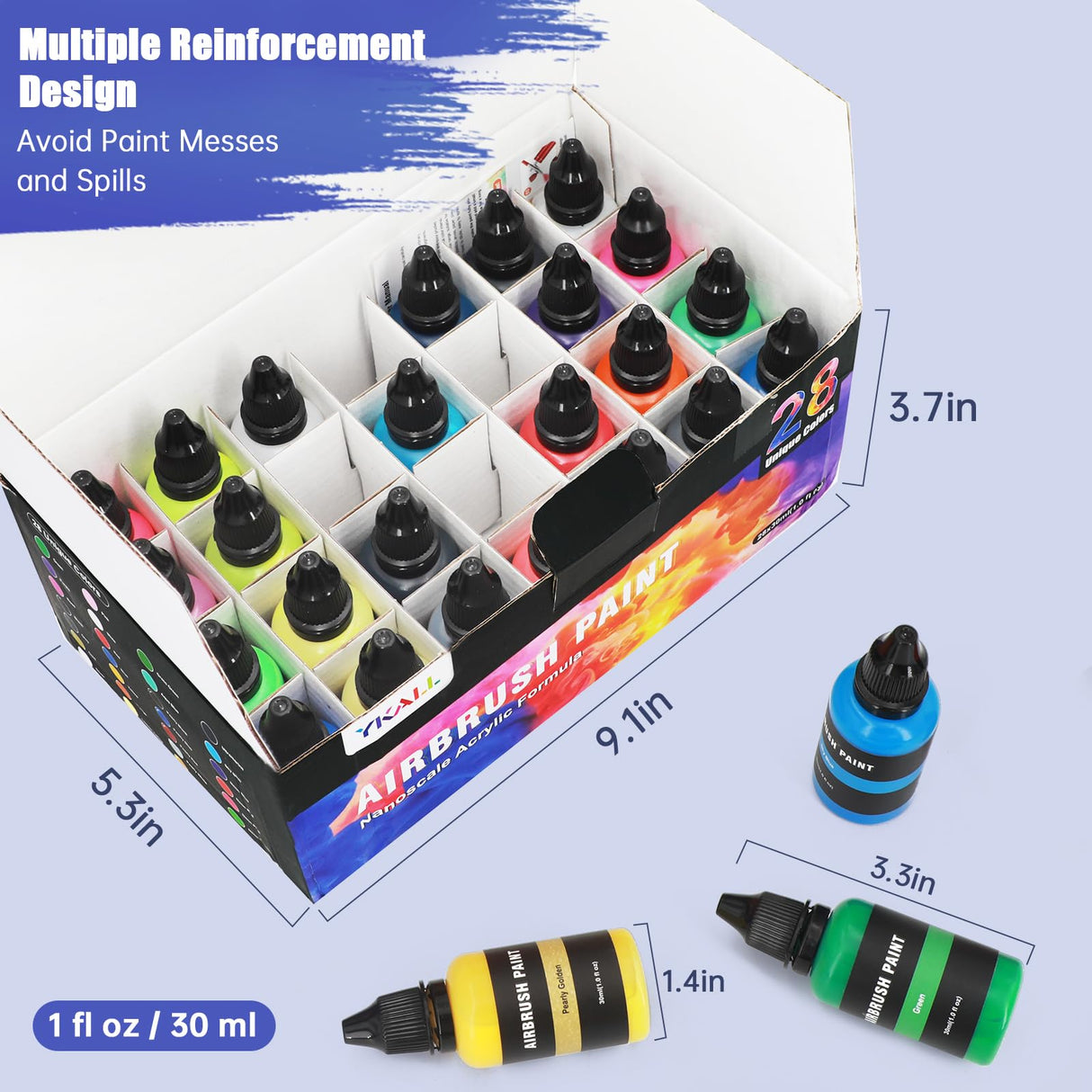 Airbrush Paint Set, 28 Colors Airbrush Paint Water-Based Acrylic 1fl oz, Opaque, Pearl and Neon Colors, Ready to Spray, Leather & Shoe, Premium Paint for Artists, Beginners and DIY Projects Ykall