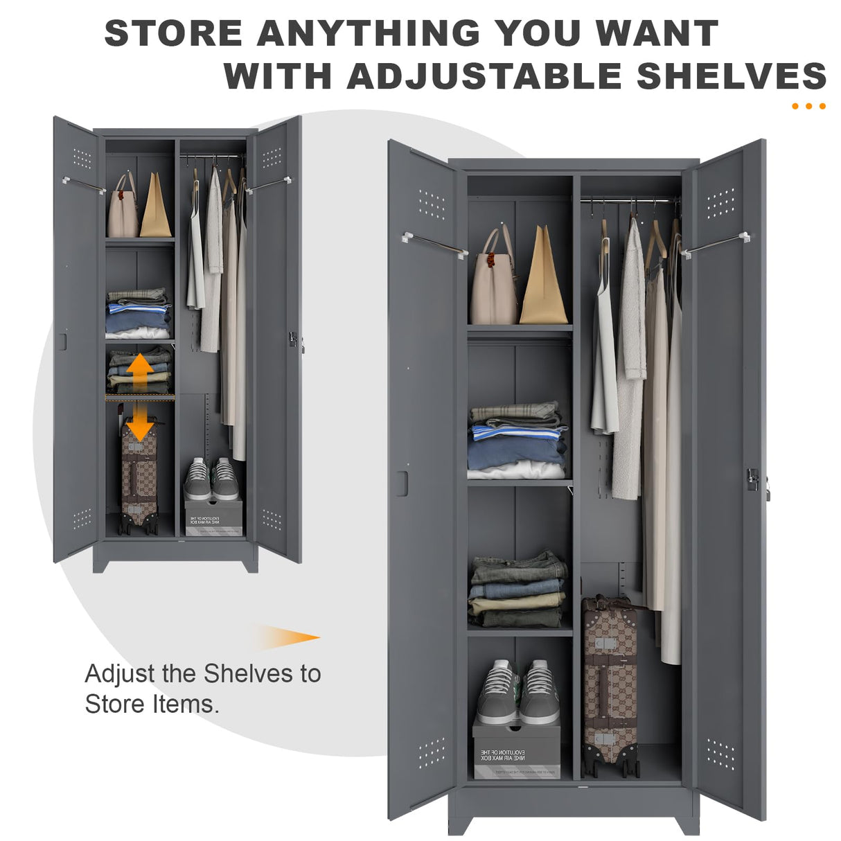 STEELIST Metal Storage Cabinet with Doors, Tall Storage Cabinet, 65" H Steel Tool Cabinet for Brooms and Mops, Metal Locker with Pegboards and Hanging Rod for Garages, Laundry, Gym STEELIST