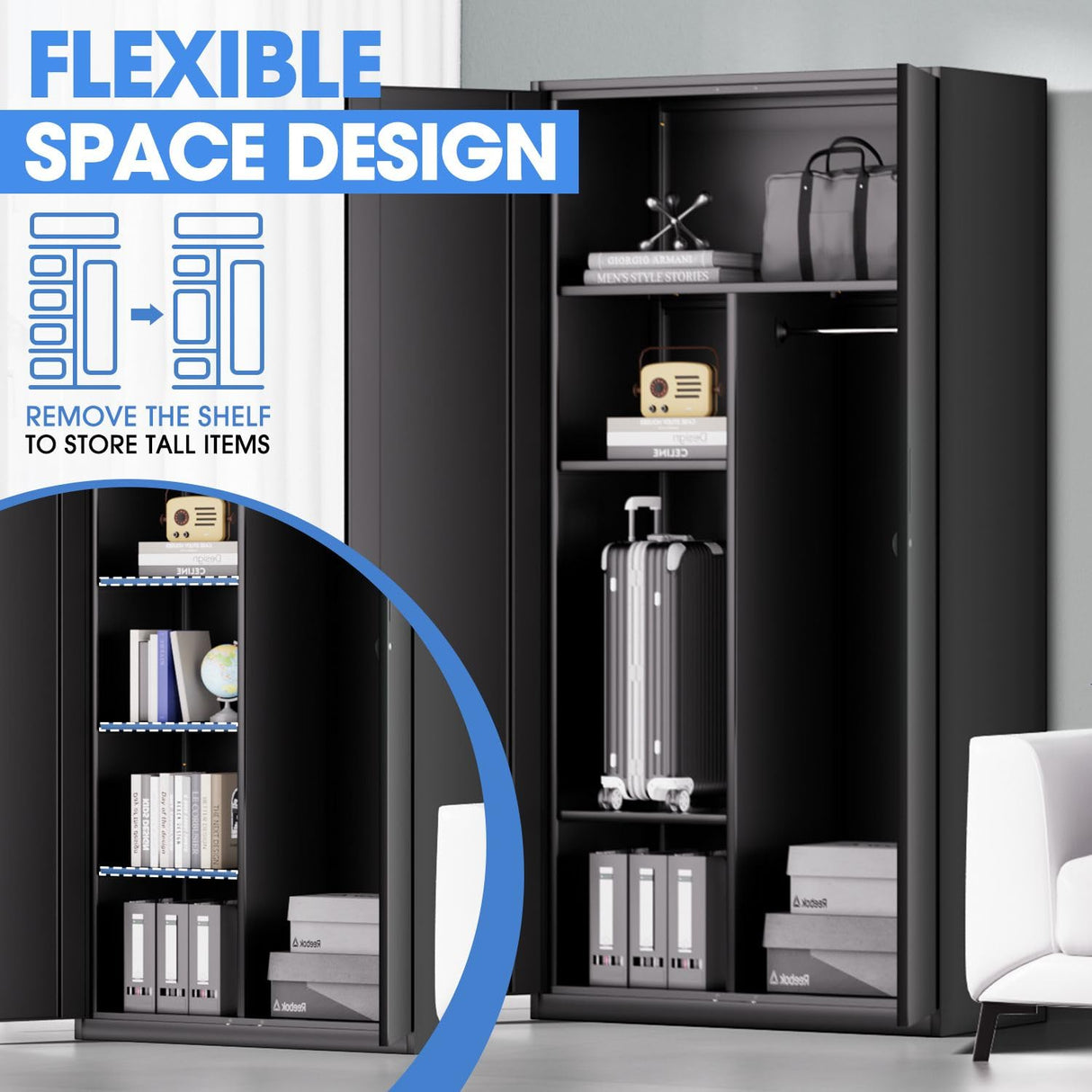 DNA MOTORING 72" Metal Storage Cabinet, Heavy Duty Garage Storage Cabinet with Wheels, Locking Storage Cabinet for Warehouse, Garage,Home, Office, Gym, TOOLS-00633-BK-BK-A DNA MOTORING