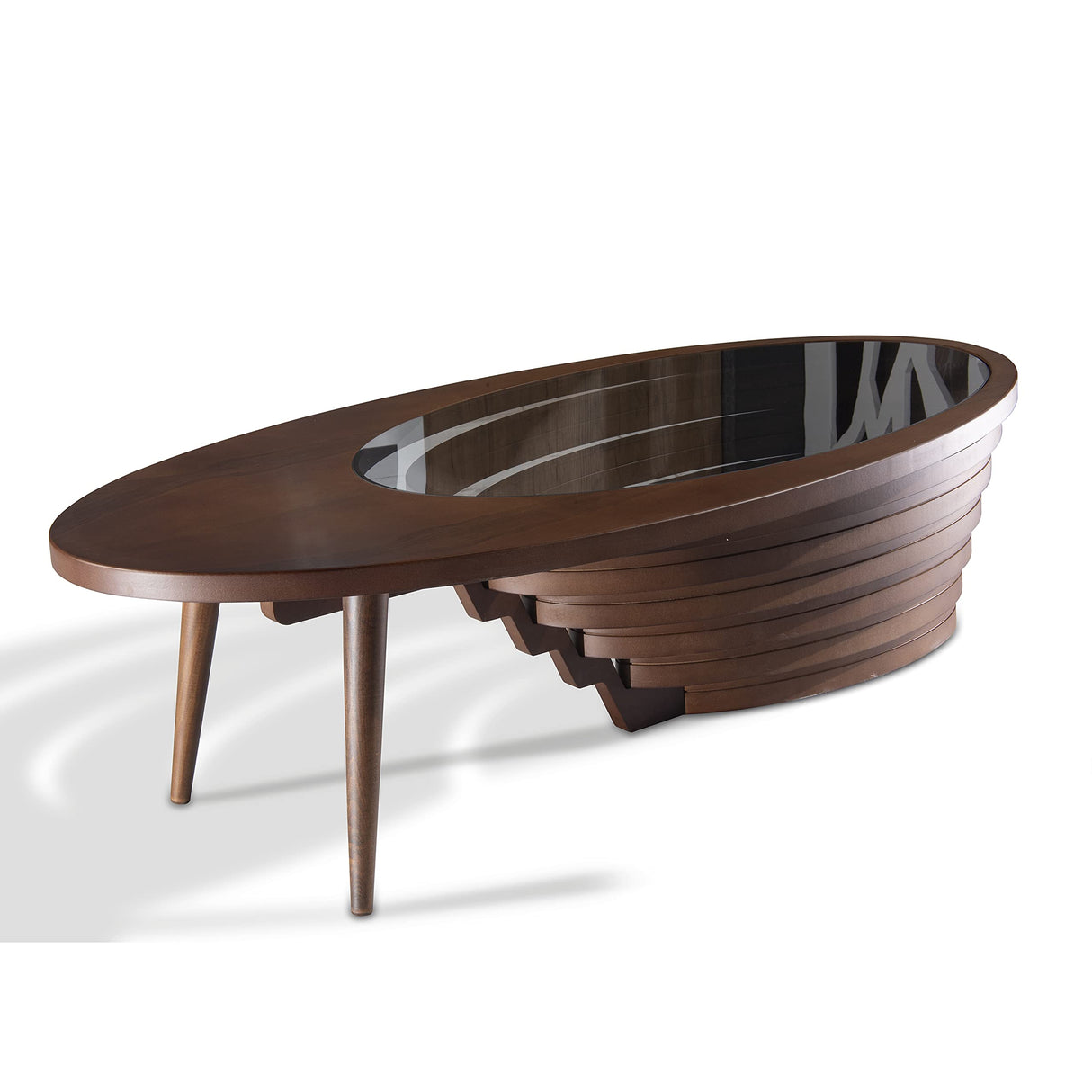 by Papella Design, Natural Walnut Veener Coffee Tables for Living Room, Rustic Table, Mesa De Centro para Sala, Center Table, Glass Table top, Walnut Color, (Drop) Papella modüler mobilya