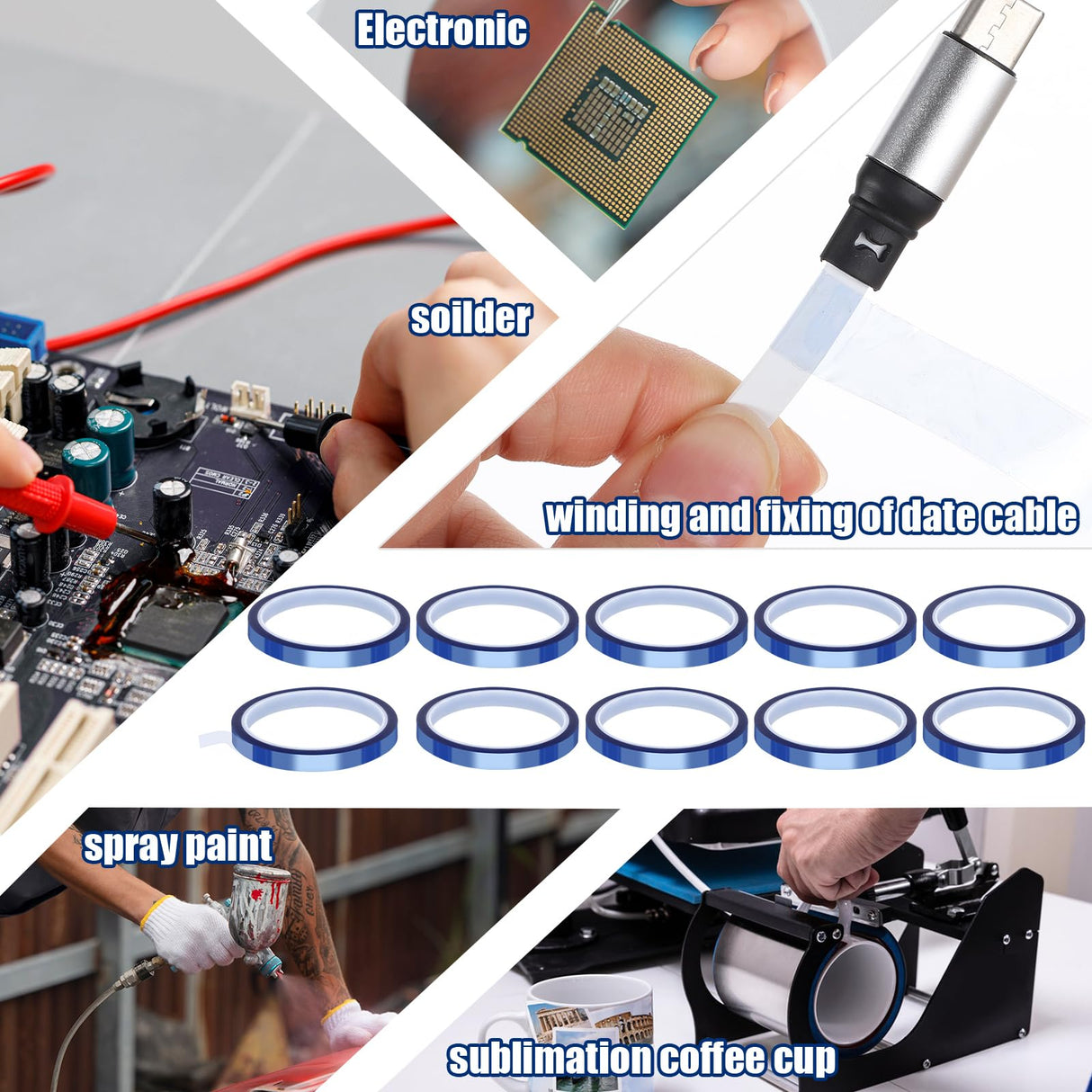 Fyguard Heat Tape for Sublimation, 10 Rolls Sublimation Tape Heat Resistant Tape, 10mm × 30m (98ft) Heat Transfer Tape Sublimation Heat Tape for Press Electronic Soldering Insulation, No Residue Fyguard