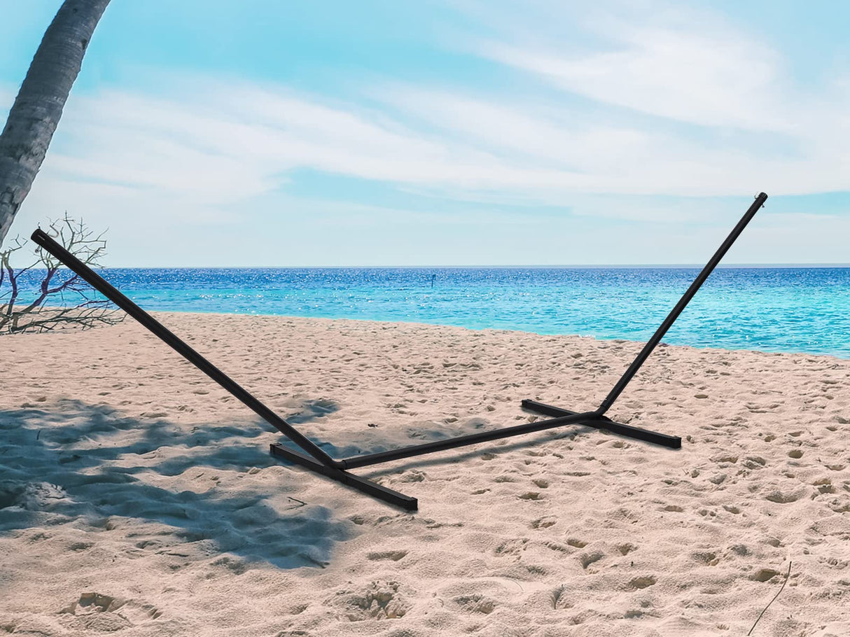 SUPERJARE 12 FT Hammock Stand Only, 450 lbs Capacity Heavy Duty Steel Hammock Stand, Portable Carrying Bag, 2 Person, Rust-Resistant Finish, Perfect for Patio, Camping, Indoor, Outdoor - Black SUPERJARE