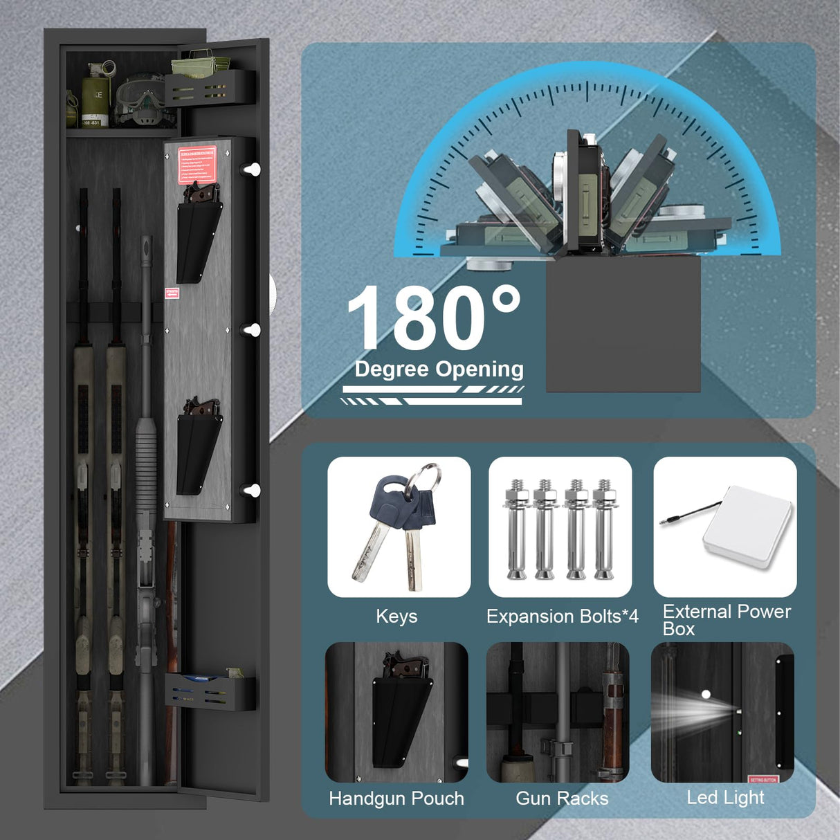 SAFEFEVER Rifle Safe,2-3 Gun Safe for Rifles and Pistols,Rifle Gun Safes with Removable Shelf, LED Light,Fully Assembled SAFEFEVER