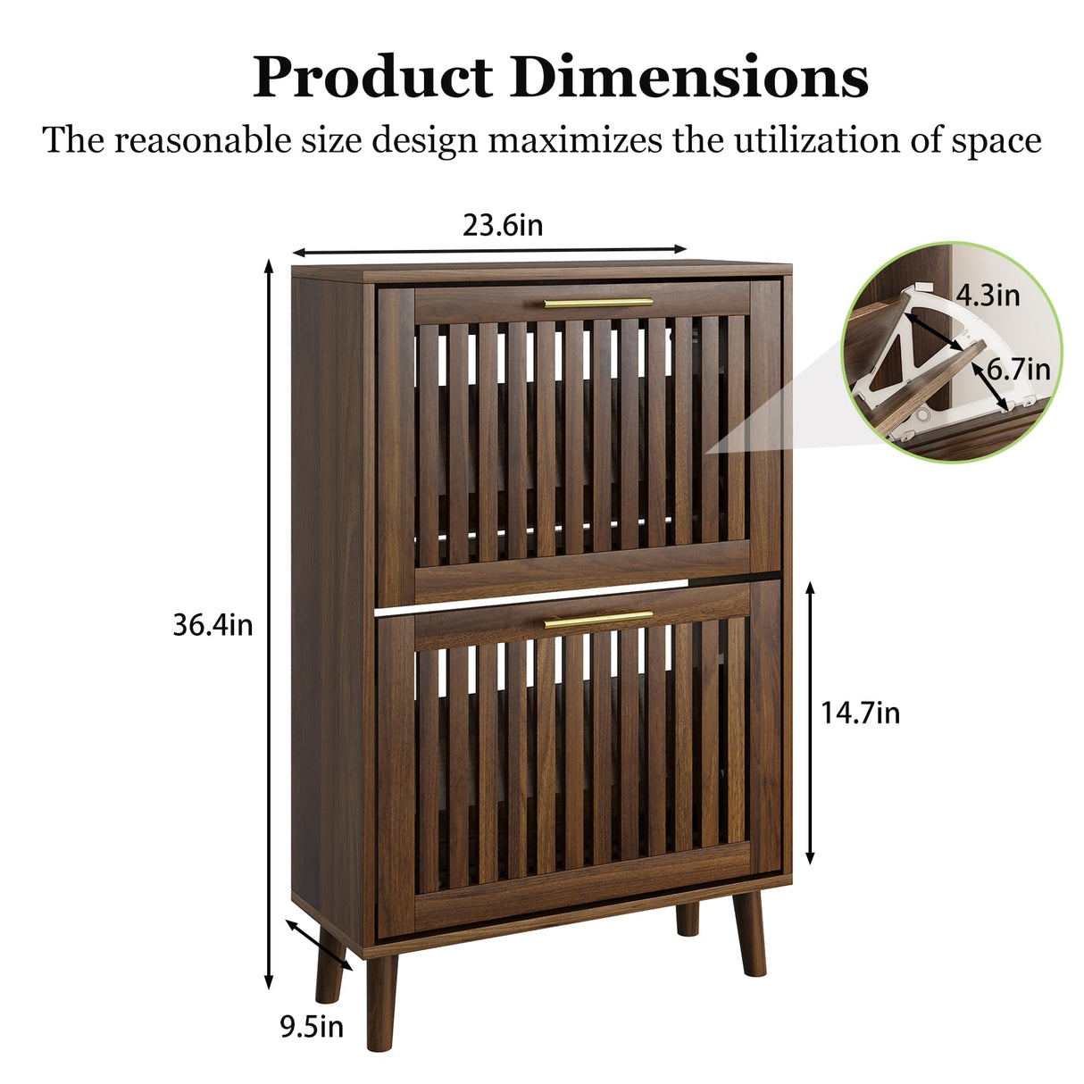Shoe Cabinet, Shoe Storage Cabinet with Louvered 2 Flip Drawers, Narrow Shoe Cabinet Storage for Entryway, Freestanding Shoe Organizer Cabinet with Golden Handles, Slim Shoe Rack Cabinet (Walnut) Algherohein