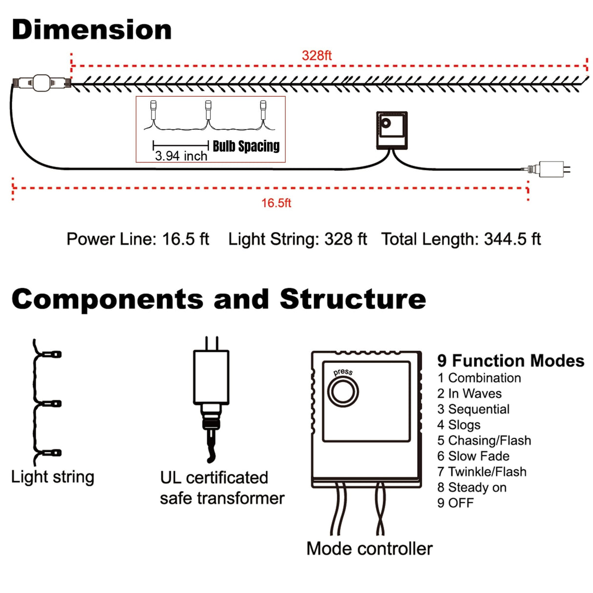 LJLNION 1000LED Christmas Lights, Extra Long 328FT Xmas Green Wire Fairy String Lights Plug in Outdoor, Remote Control & 8 Lighting Modes, Waterproof for Wedding Party Bedroom Decorations, Warm White LJLNION