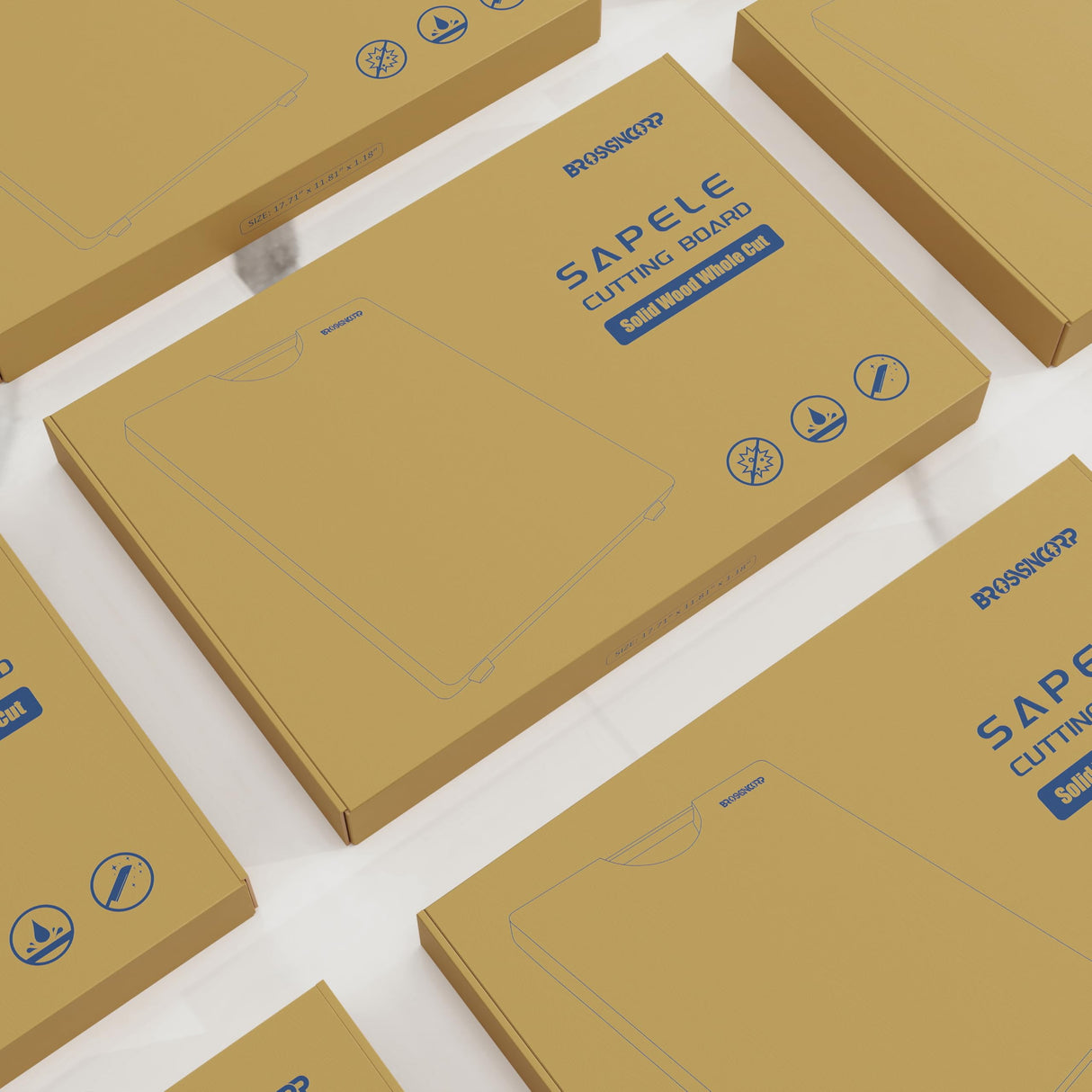 Brosisincorp Solid Sapele Wood Cutting Board - Medium 14.96" x 11.02" x 0.98" Thick, Non-Toxic, Heavy-Duty Butcher Block with Rubber Feet for Kitchen Brosisincorp