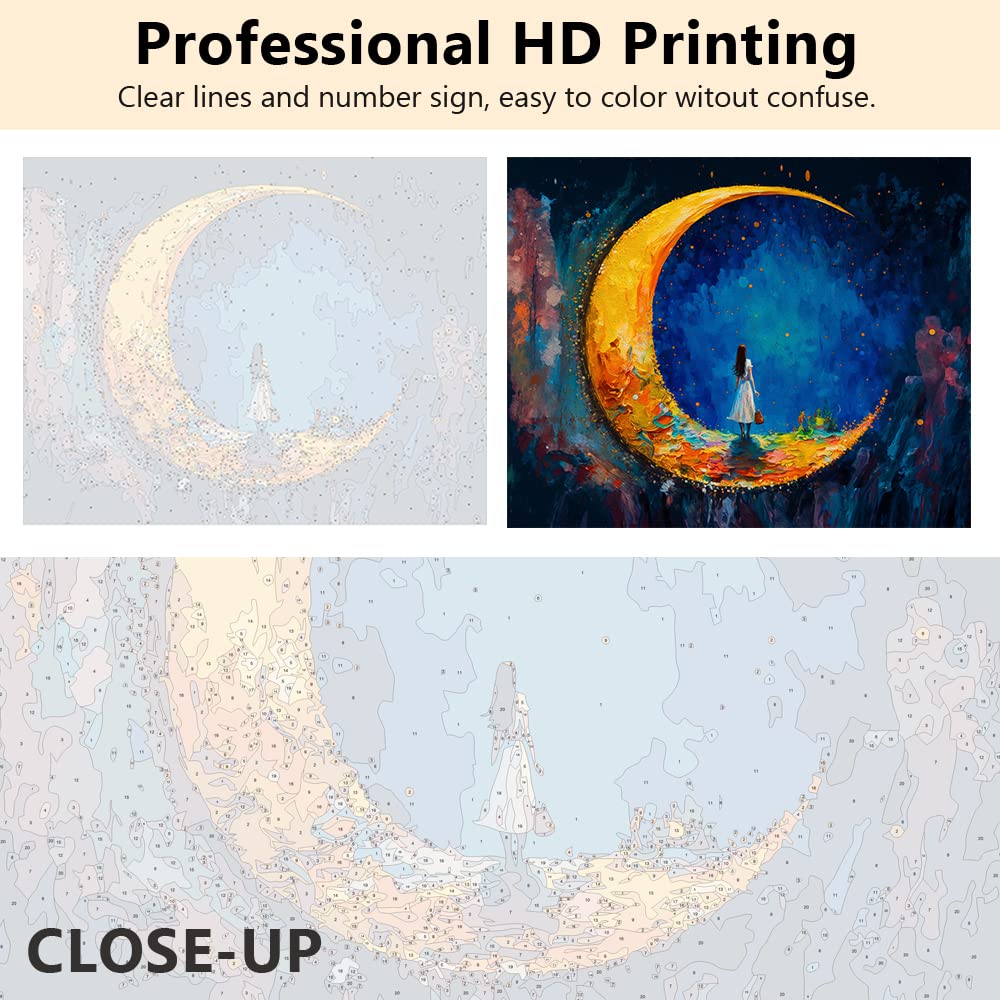 TUMOVO Paint by Number, Moon and Maiden Oil Painting for Adults Kids, Abstract Paint by Number Kits, Acrylic Painting Set for Wall Decoration with Brushes and Pigment, 16x20 Inch TUMOVO