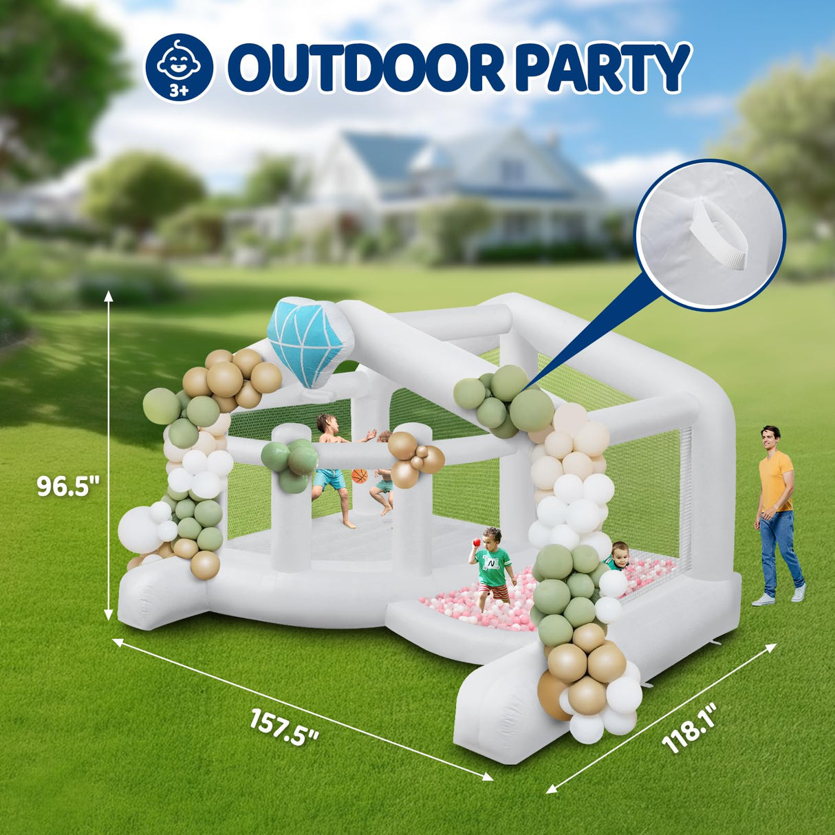 (2025 New) JOYMOR Giant Bounce House (13x10x8FT) w/Balloons for Outdoor Party, White Bounce House with Ball Pit for Kids, Including Blower, Portable Bag, 30s Set-up (Wedding) JOYMOR