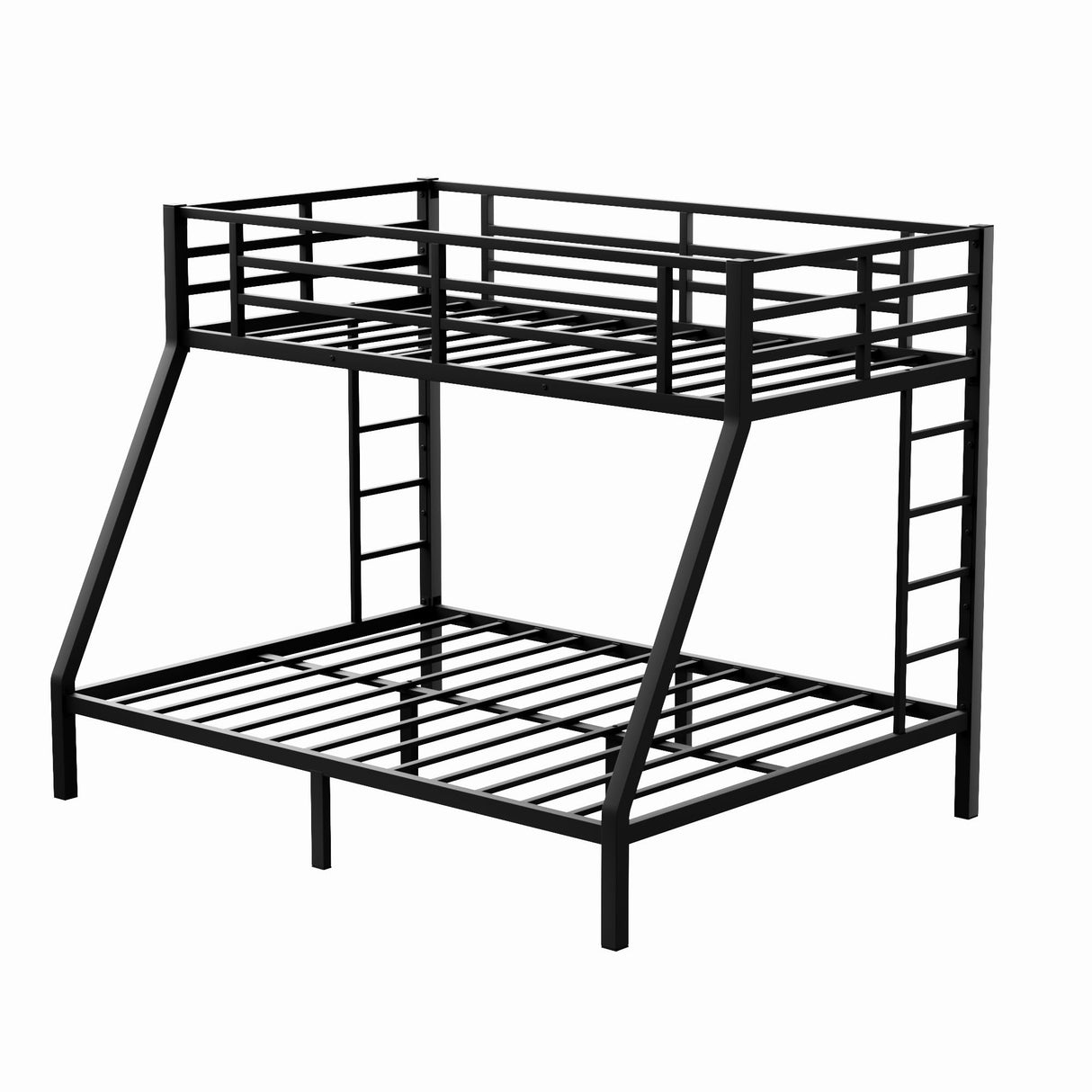 MERITLINE Twin XL Over Queen Bunk Beds for Adults and Teens, Heavy-Duty Metal Bunk Bed Twin Over Queen with 2 Ladders for Boys Girls,Space-Saving Bunk Bed,Noise Reduced,Black MERITLINE