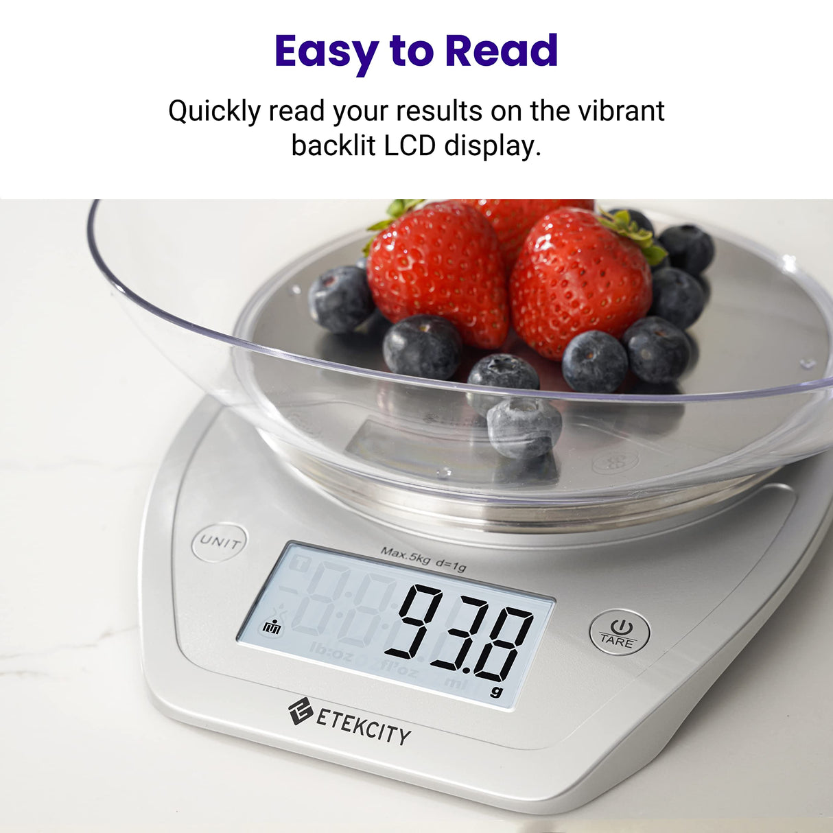 Etekcity 0.1g Food Kitchen Scale, Bowl, Digital Grams and Ounces for Weight Loss, Dieting, Baking, Cooking, and Meal Prep, 11lb/5kg, Stainless Steel Silver Etekcity