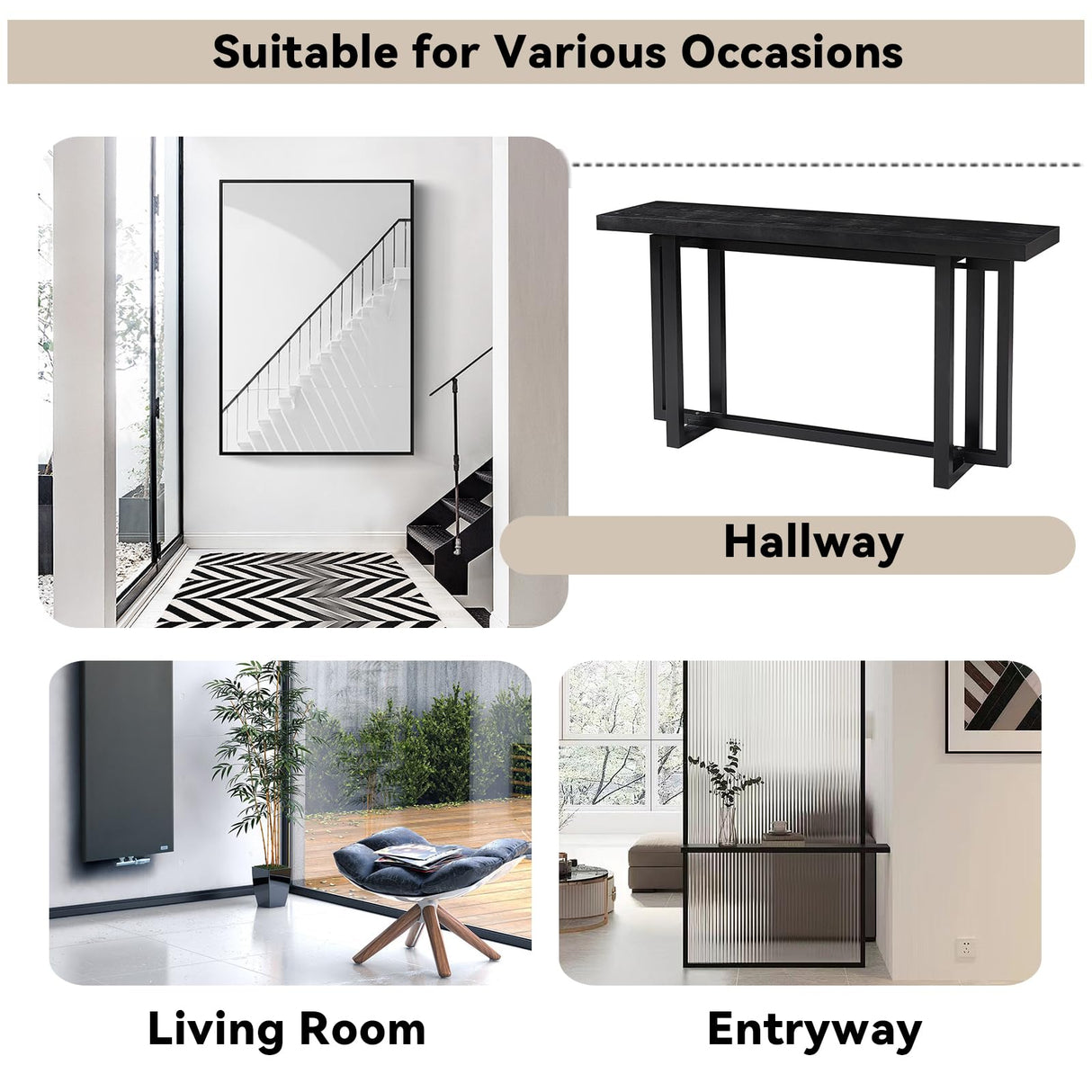 LKTART 59.05" Sofa Table Contemporary Narrow Long Entryway Console Table Behind Couch Table with Rubber Wood Leg for Hallway Living Room Foyer (Black) LKTART