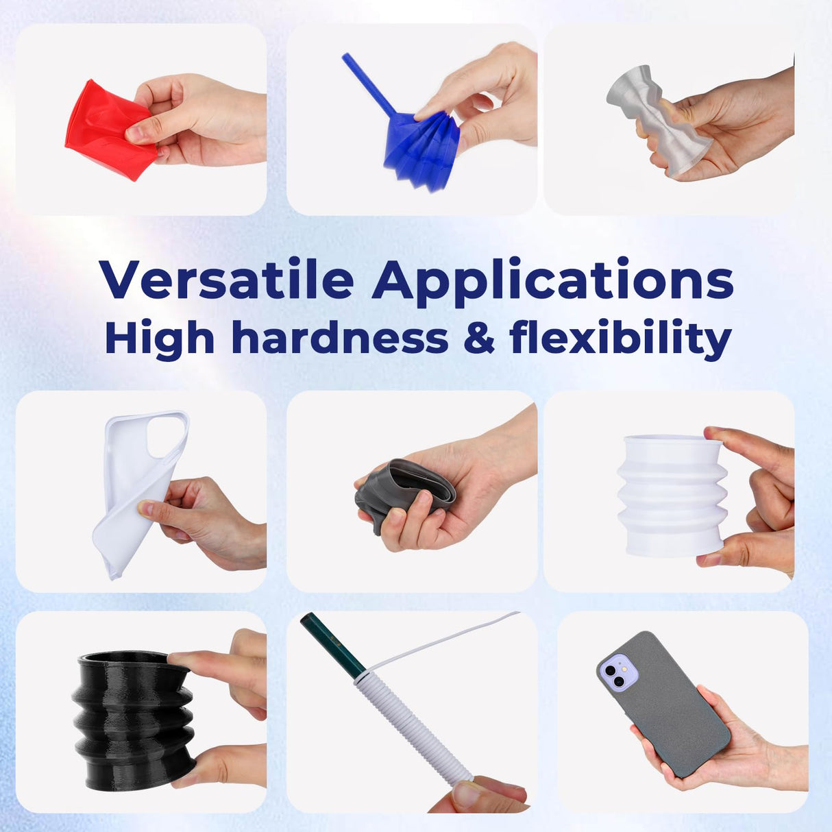 AMOLEN 3D Printer Filament, Flexible TPU Filament Bundle, 1.75mm TPU Filament Multicolor, Soft Filaments of High Elasticity, Supports High Speed, 200gX4 Spools(Black/White/Red/Blue) AMOLEN