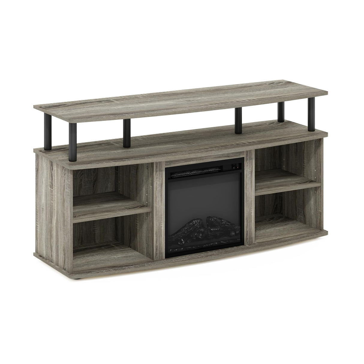Furinno Jensen Open Shelving Storage Fireplace TV Entertainment Center for TV up to 55 Inch, French Oak Grey/Black Furinno