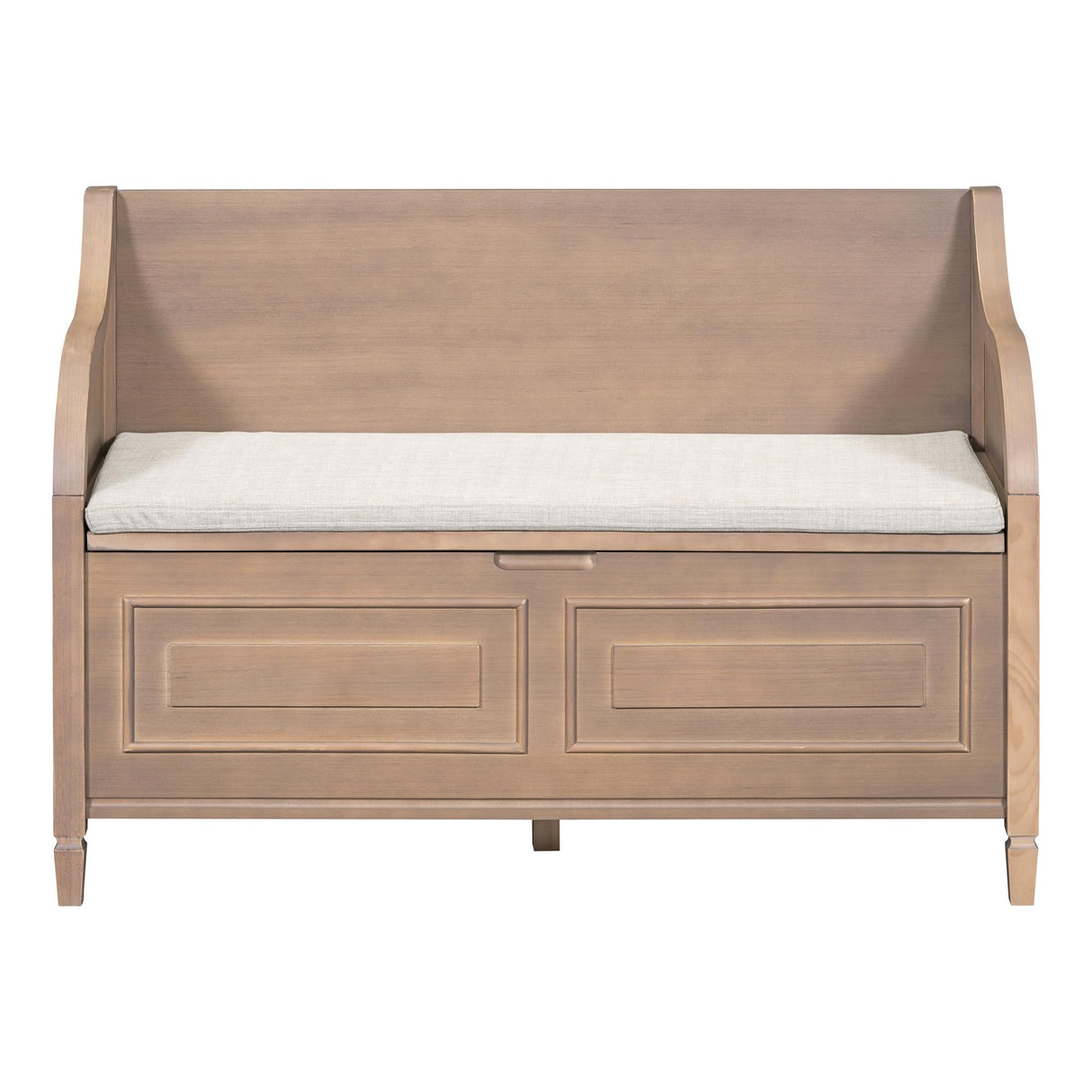 Storage Bench Wooden Entryway Benches with Shoe Cabinets Under Seat and Safety Hinge Multifunctional Storage Bench for Entryway, Foyer (Brown + Beige) Bellemave