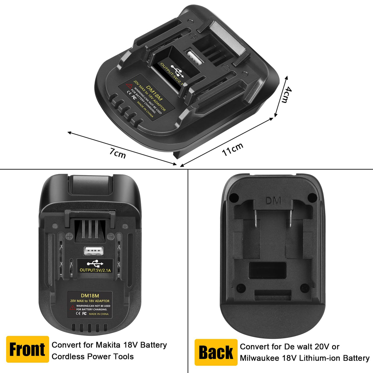 DM18M Converter Battery Adapter with USB Charging Socket for Dewalt 20V Battery & Milwaukee M18 18V Lithium Battery Converter to Makita 18V BL1830 BL1840 BL1850 Cordless Tools Use(Bare Adapter Only) JYJZPB