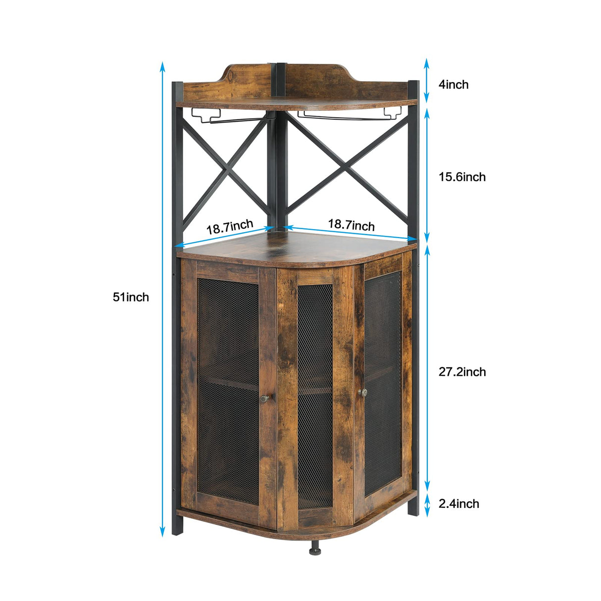 JKsmart Corner Bar Cabinet with Glass Holder, Industrial Wine Cabinet with Mesh Door, Liquor Bar Cabinet with Adjustable Shelf, Home Bar for Liquor and Wine Storage, Rustic Brown JKsmart